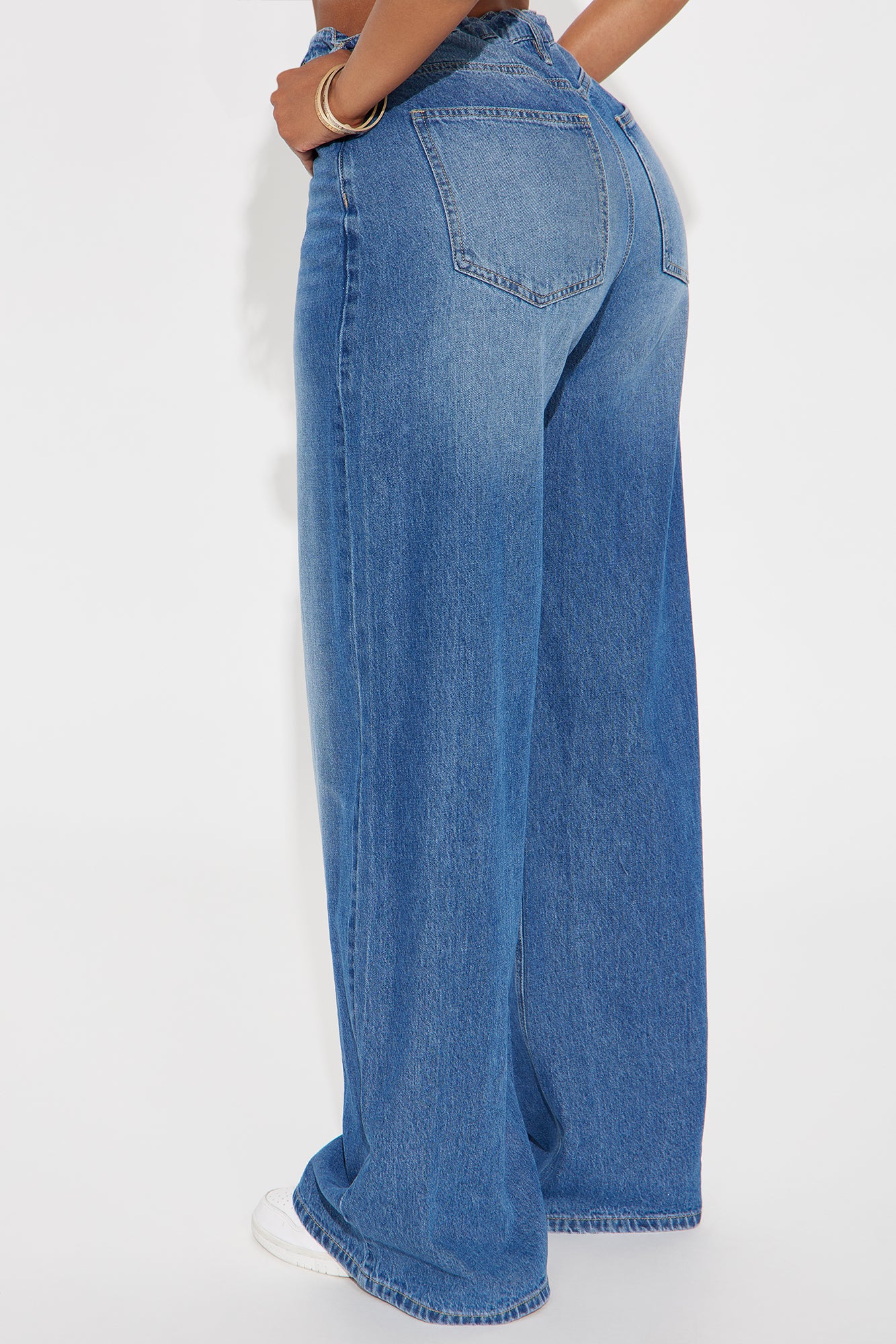 Bondi Girl Tie Waist Drapey Wide Leg Jeans - Medium Wash - Image 3
