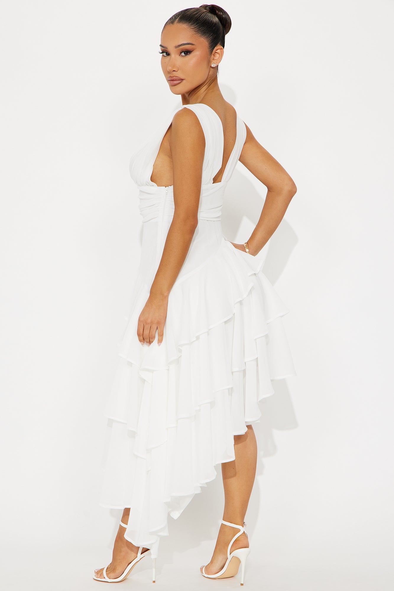 Bethany Chiffon Flowy Midi Dress - White - Image 3