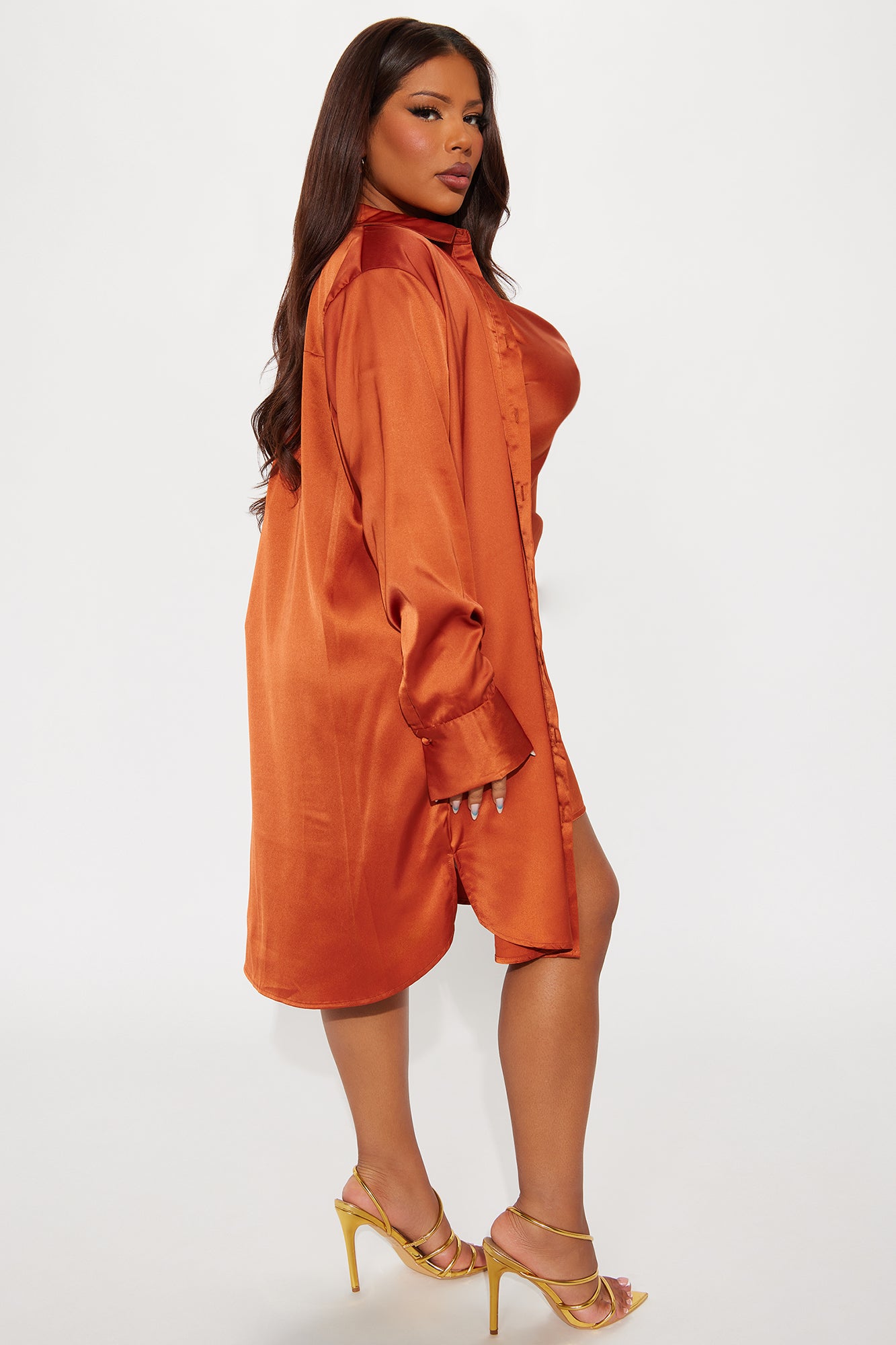 Adria Satin Mini Dress Set - Cognac - Image 8