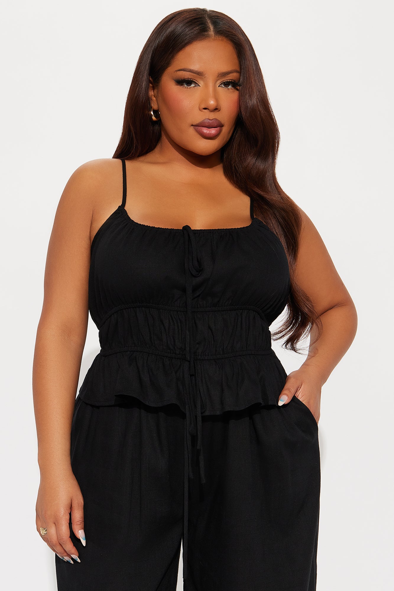 Romance Linen Wide Leg Pant Set - Black - Image 5