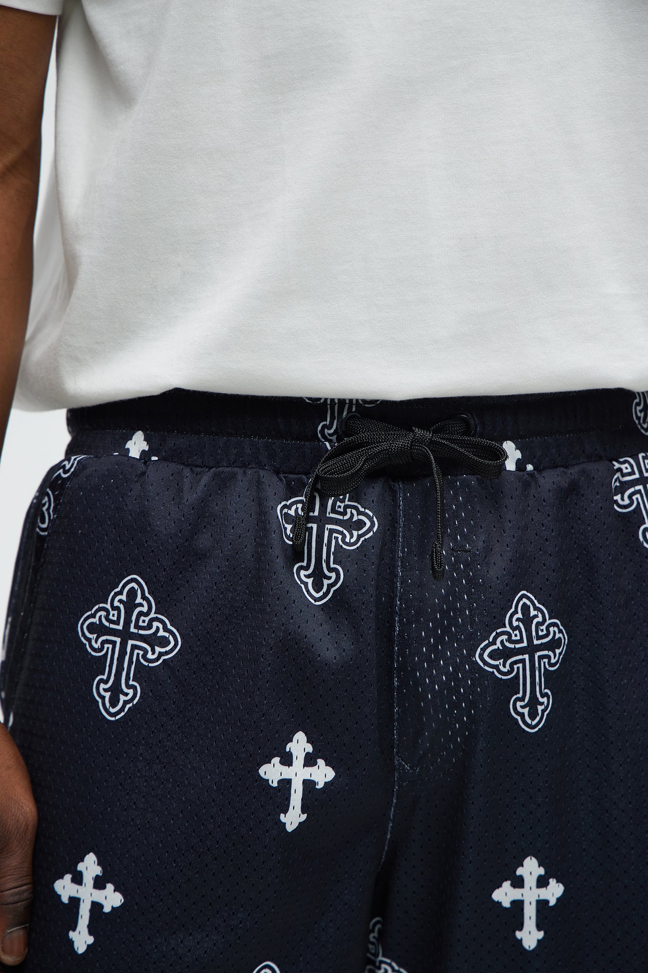 All Over Crosses Mesh Shorts - Black - Image 3