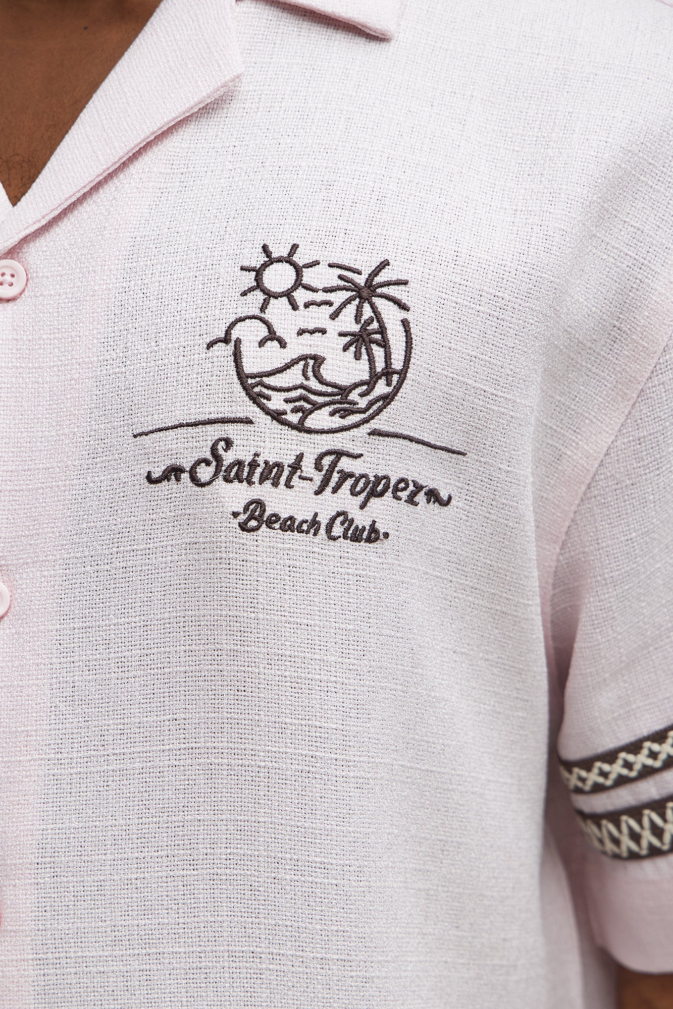 Saint Tropez Linen Like Club Cuban Button Up - Pink - Image 3