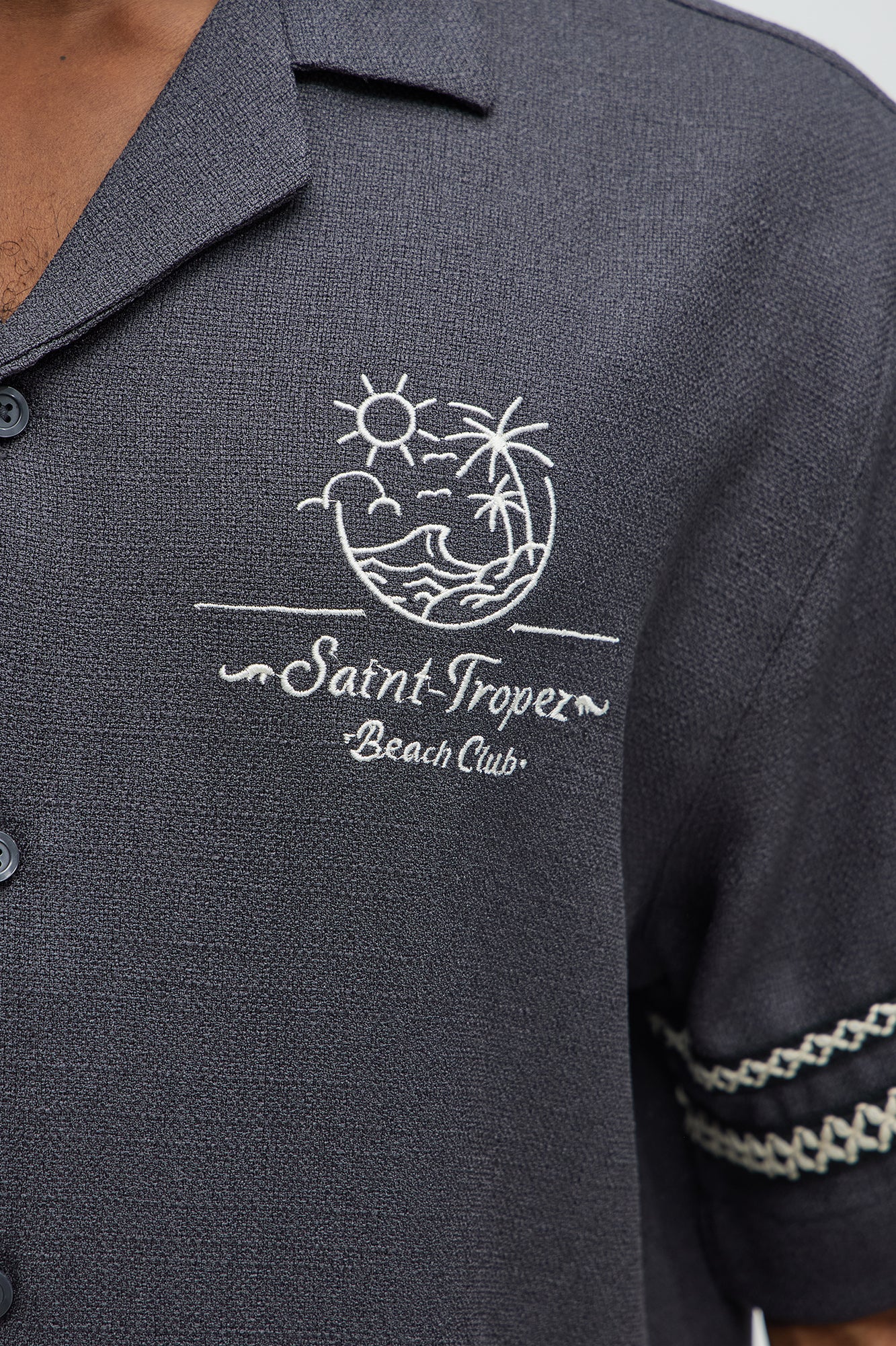 Saint Tropez Linen Like Club Cuban Button Up - Black - Image 3