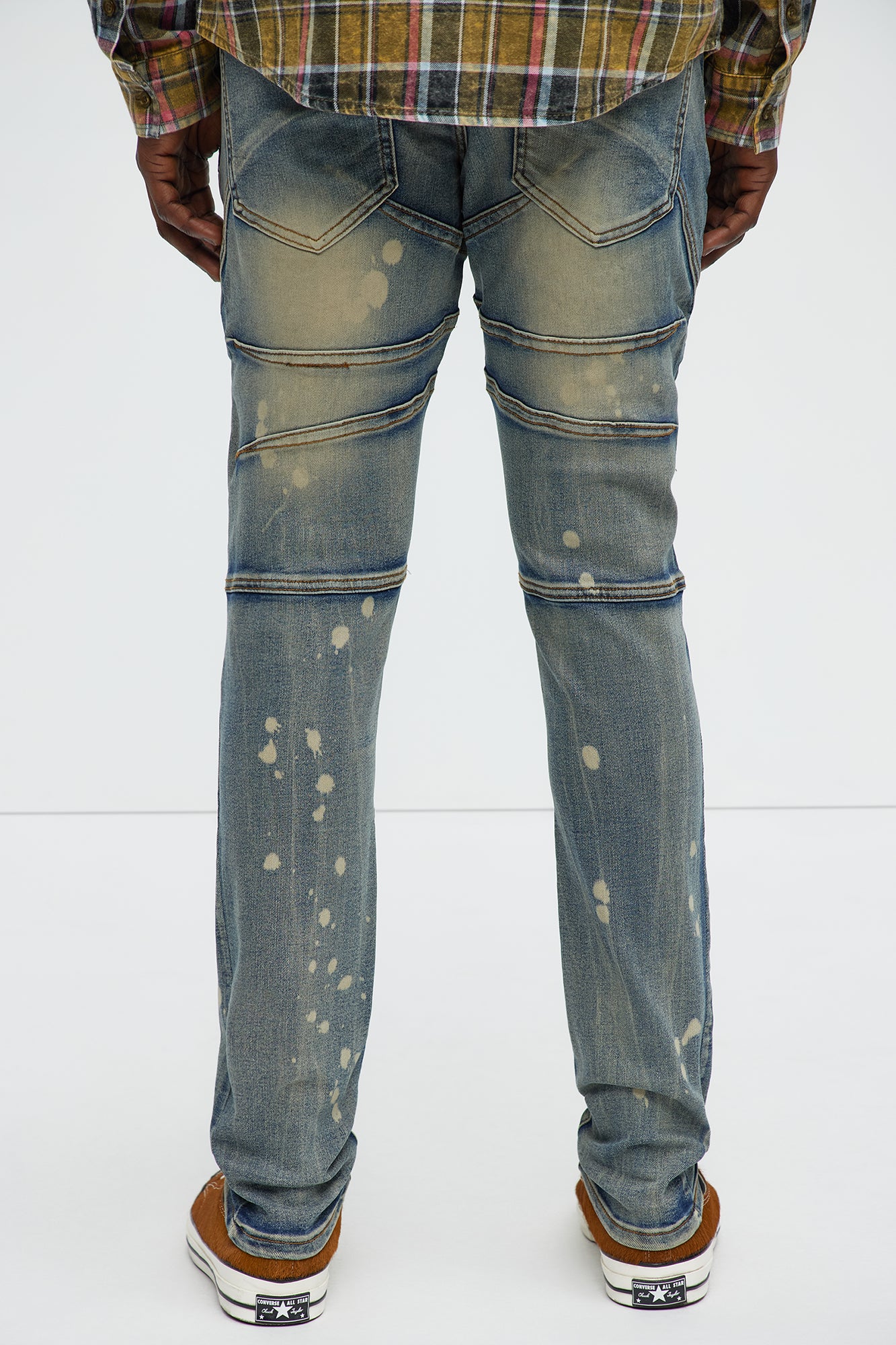 Skinny Ramped Up Panel Bleach Spot Jeans - Dark Wash - Image 4