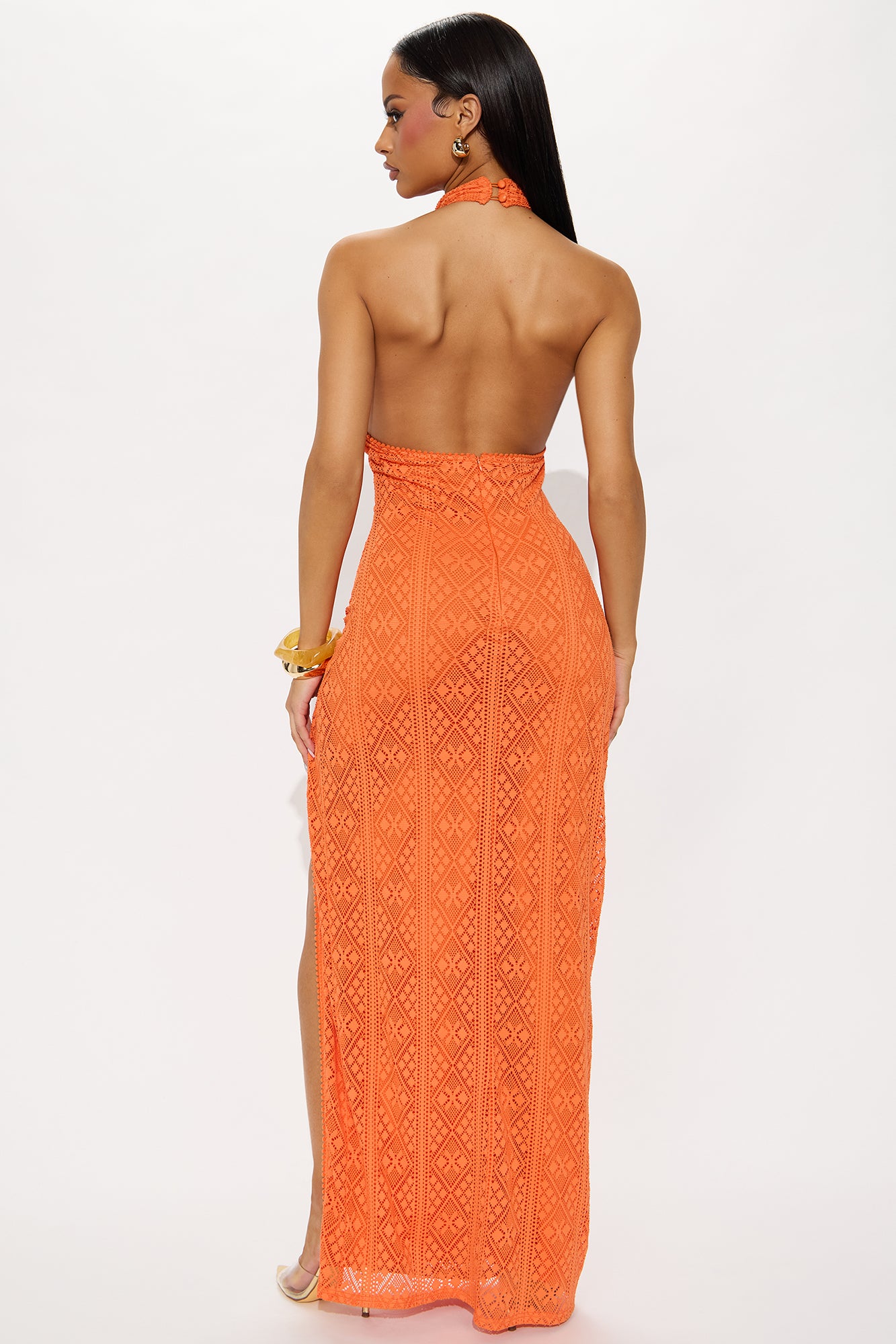 Carmen Crochet Halter Maxi Dress - Orange - Image 3