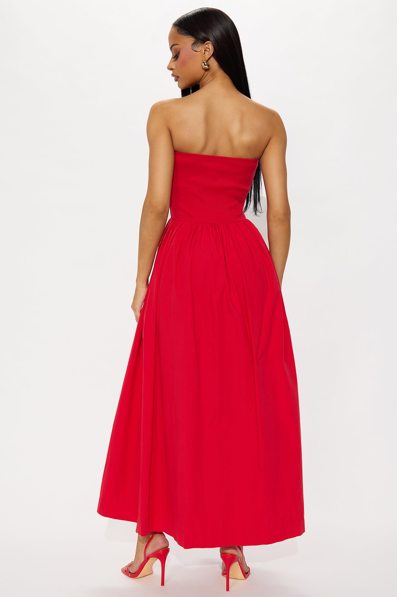 Lula Poplin Strapless Midi Dress - Tomato Red - Image 3