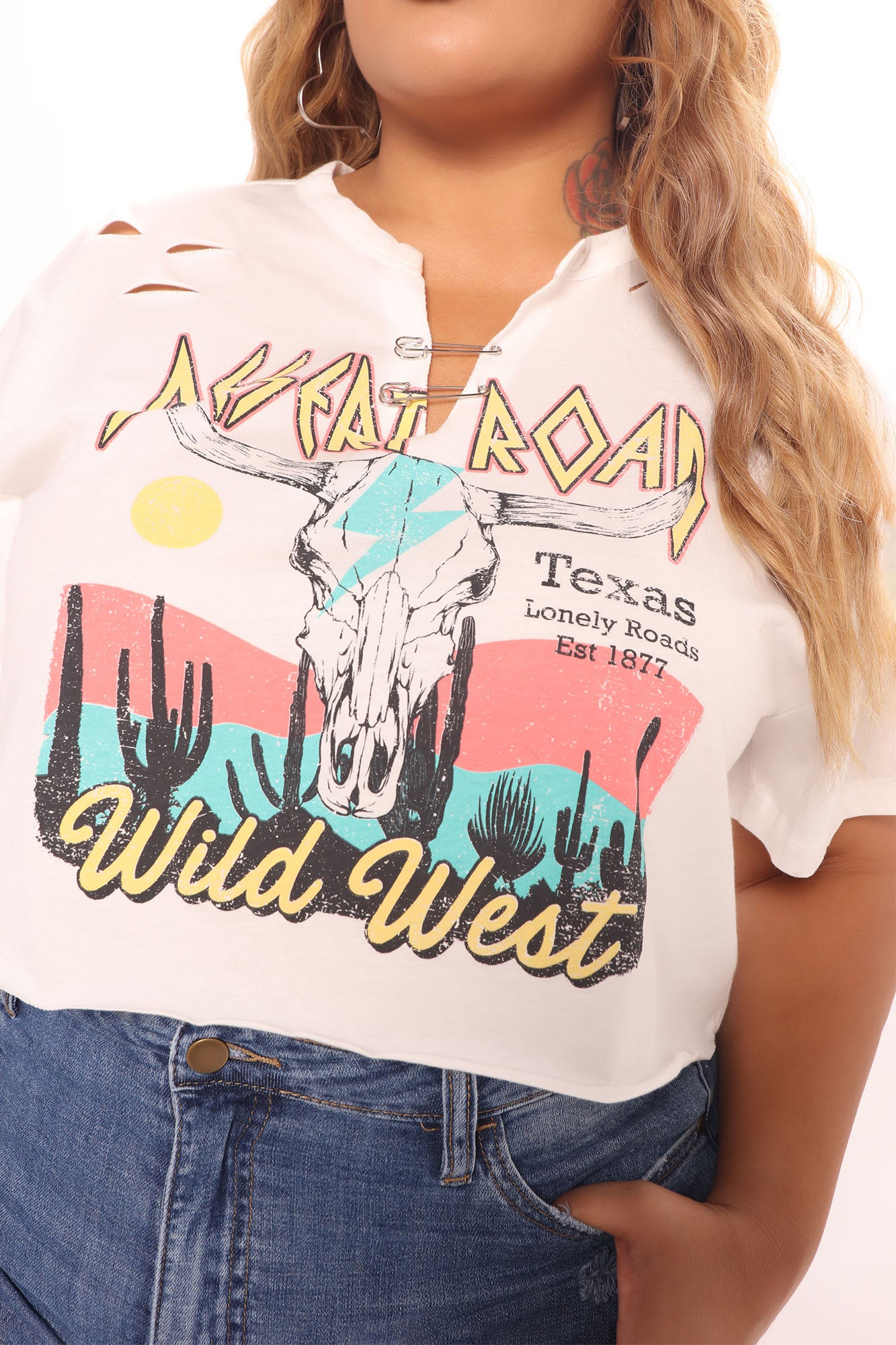 Desert Road Distressed Cropped Tee - White/combo - Image 6