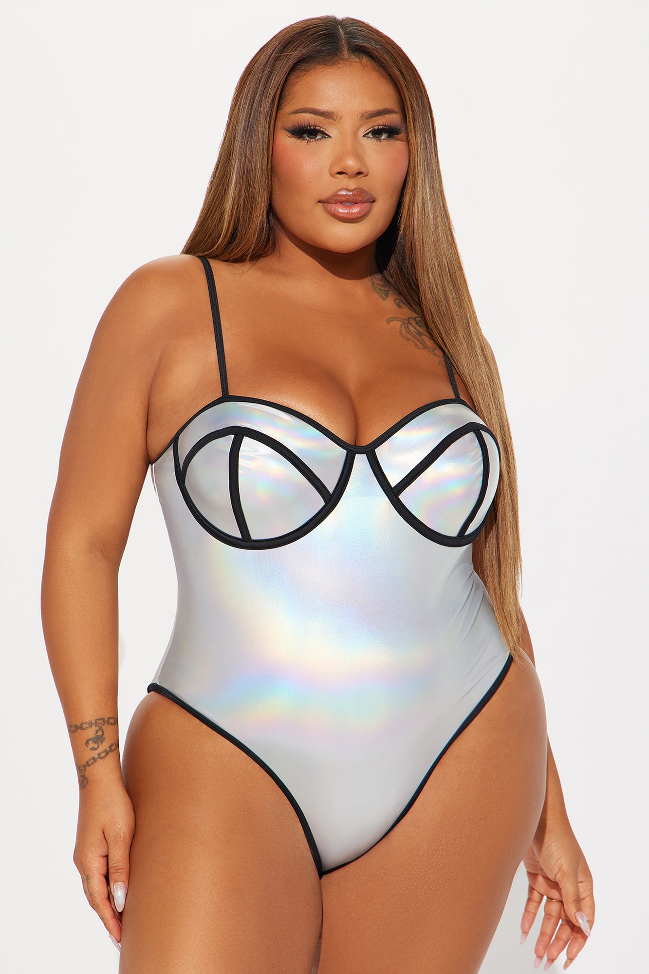 Summers In Vegas Holographic 1 Piece Swimsuit - Silver - Image 4