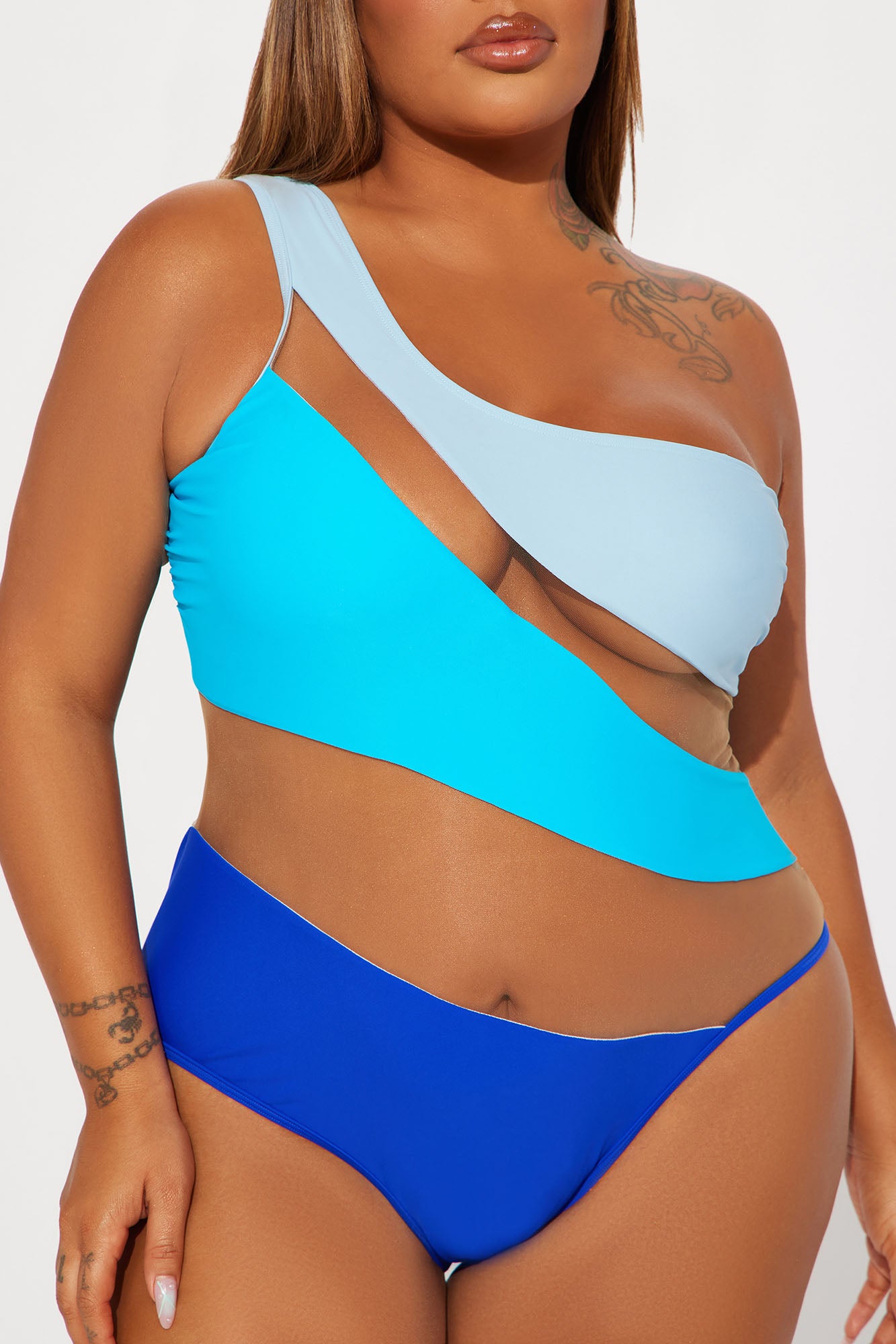 Island Hideout Cutout Mesh One Piece Swimsuit - Blue/Combo - Image 5
