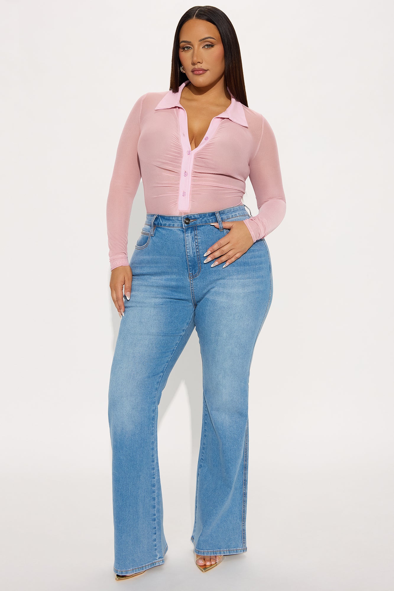 Beatrice Mid Rise Flare Jeans - Medium Wash - Image 4