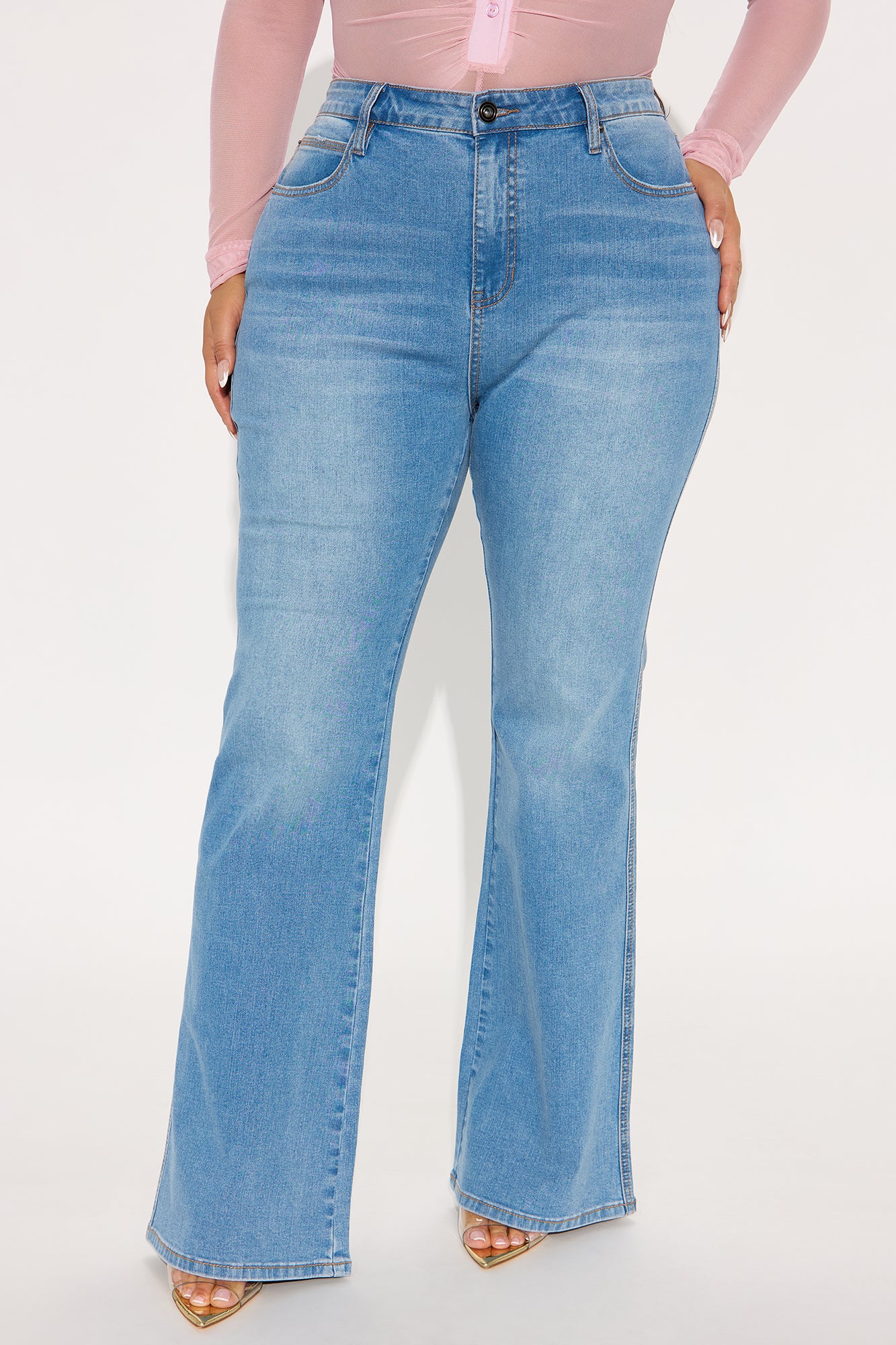 Beatrice Mid Rise Flare Jeans - Medium Wash - Image 5