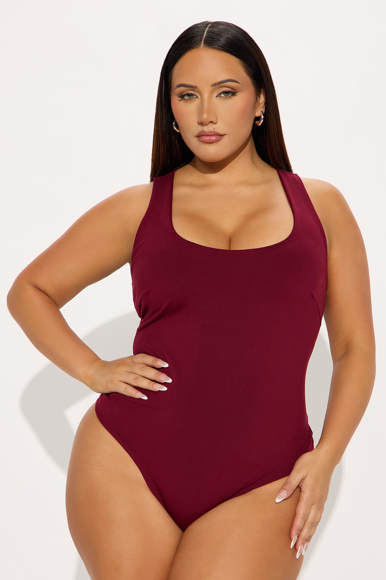 Sarafiena Double Lined Scoop Neck Bodysuit - Burgundy - Image 5