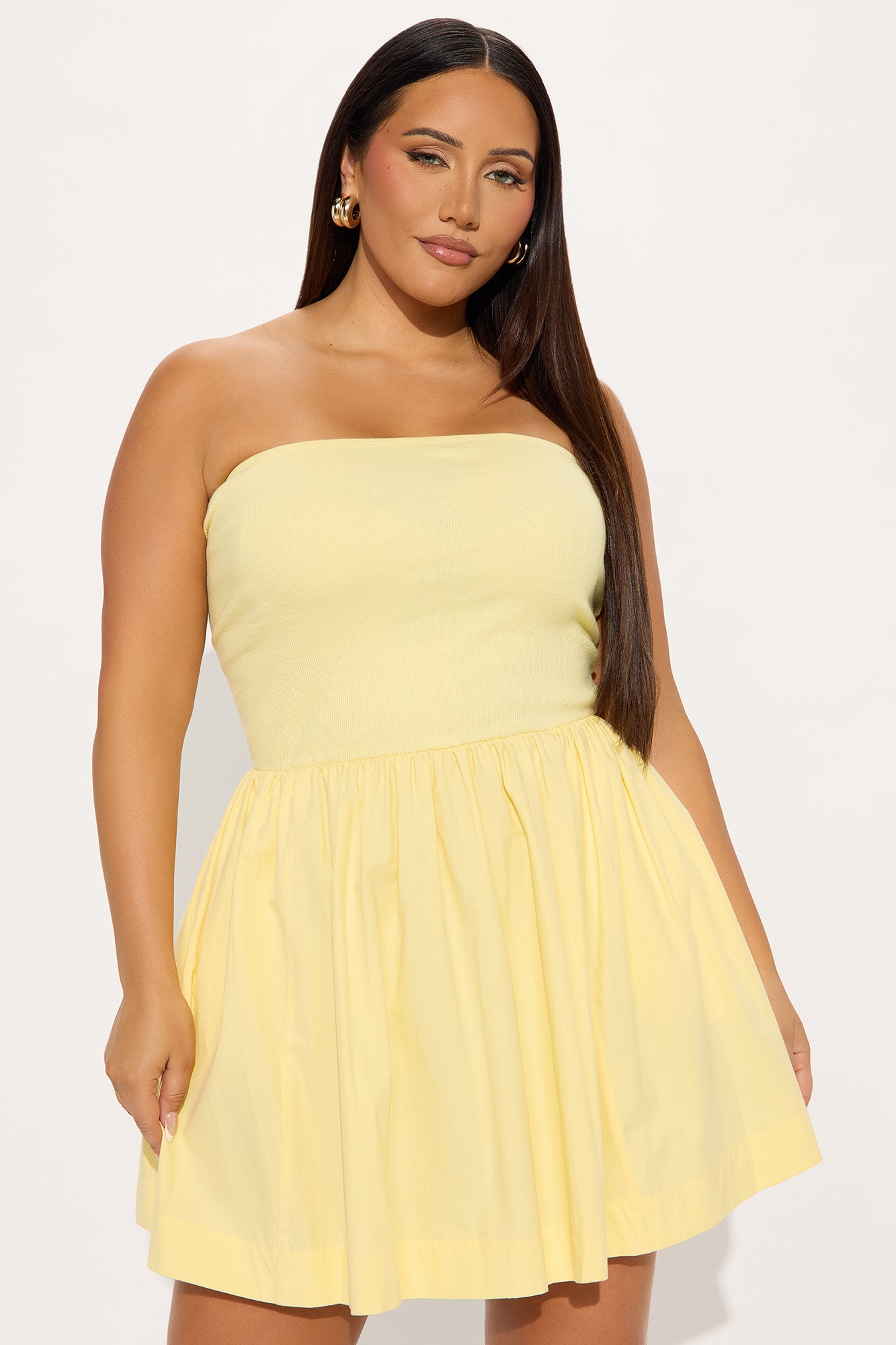 Adele Strapless Poplin Mini Dress - Butter Yellow - Image 5