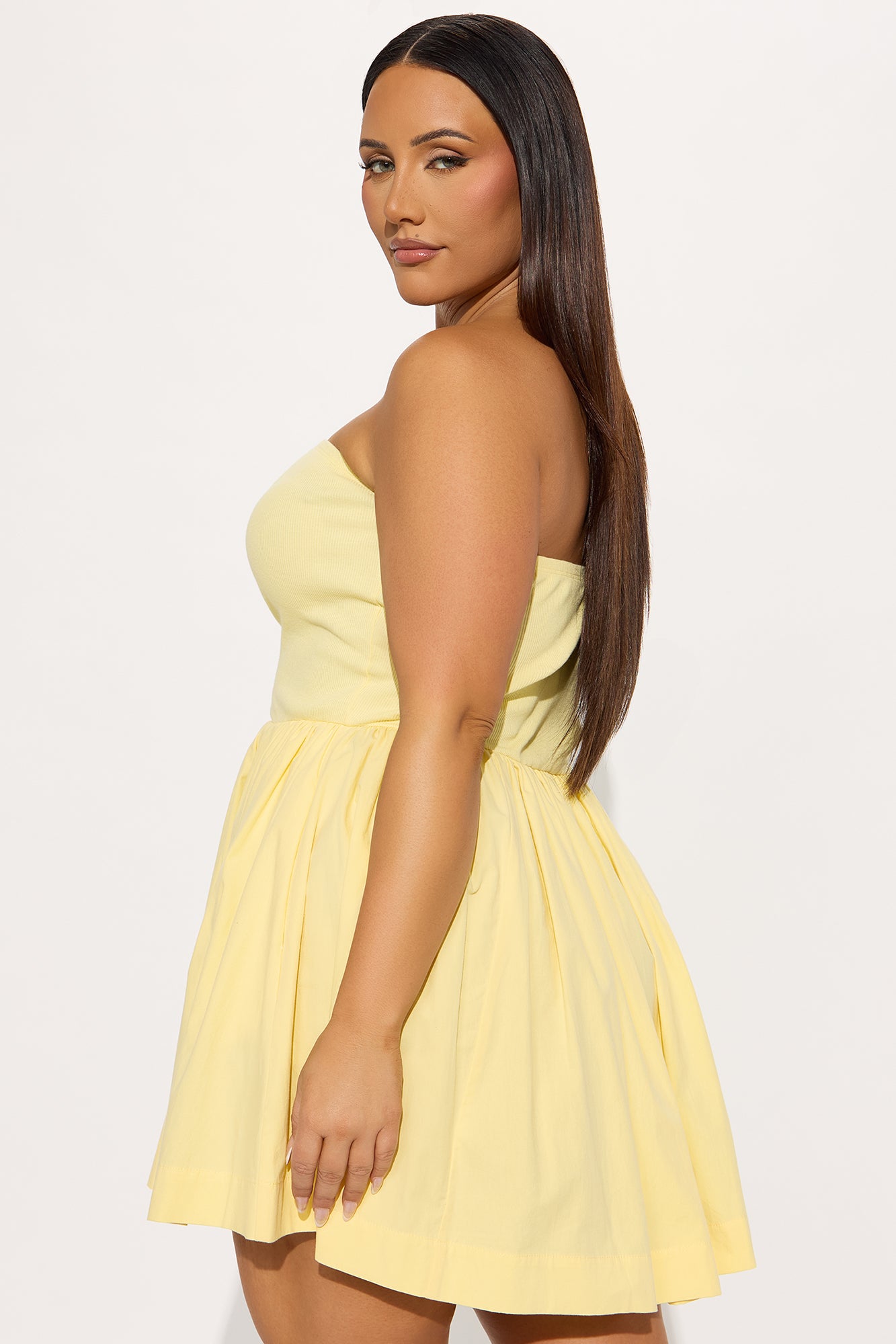 Adele Strapless Poplin Mini Dress - Butter Yellow - Image 6