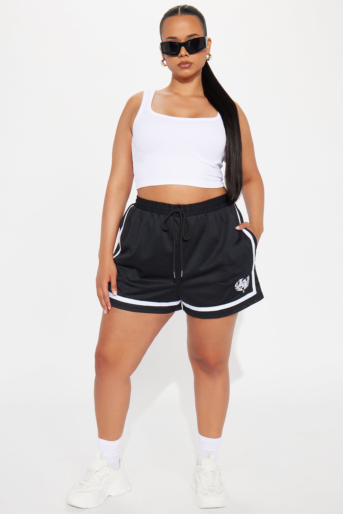 Jessica Jersey Mesh Track Short - Black/White - Image 5