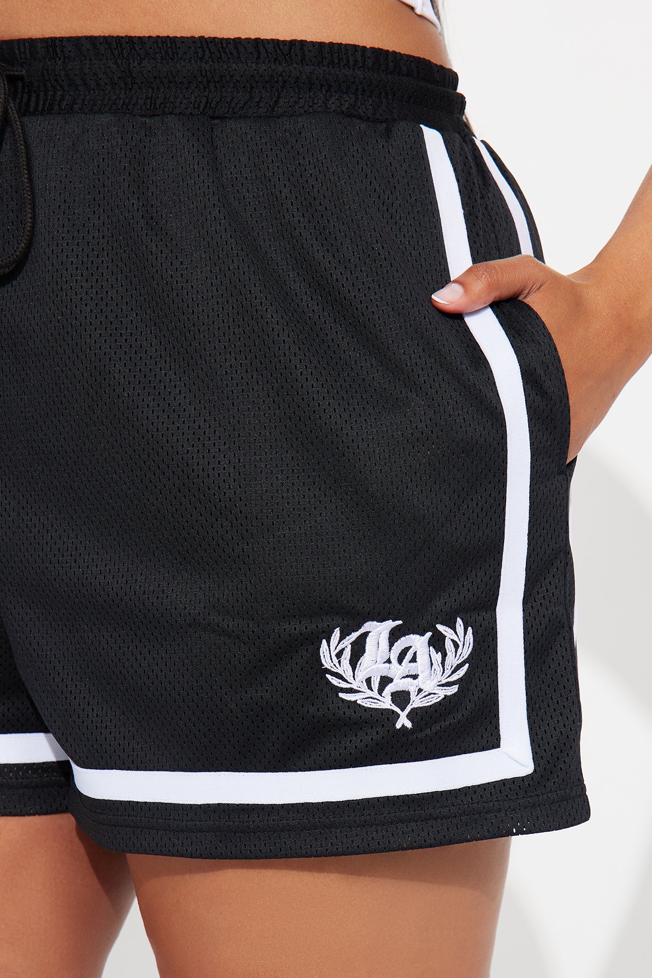 Jessica Jersey Mesh Track Short - Black/White - Image 7