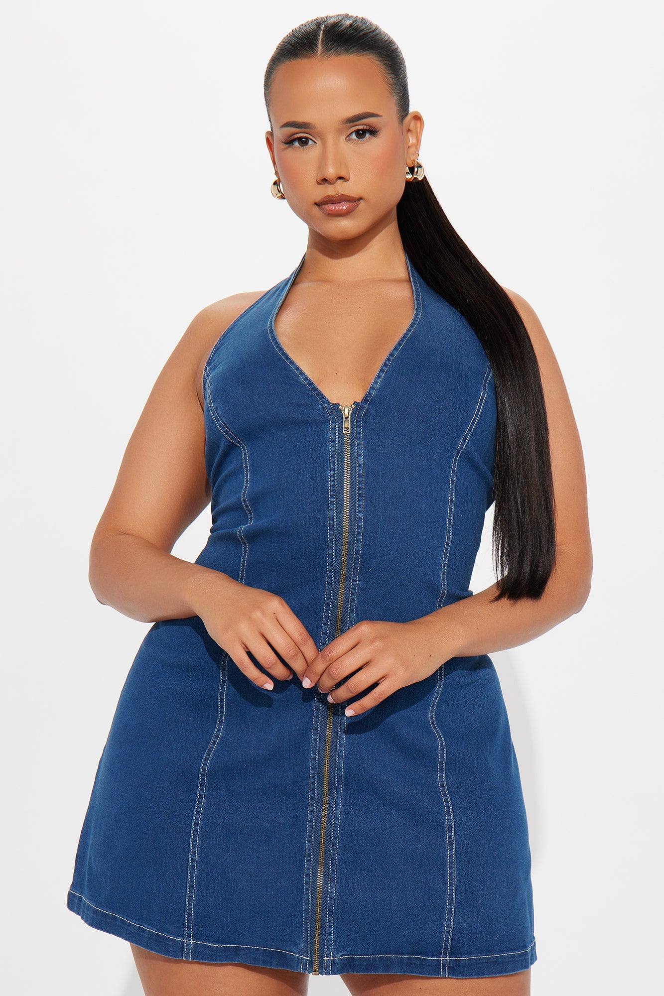 Run This Town Denim Mini Dress - Dark Wash - Image 4