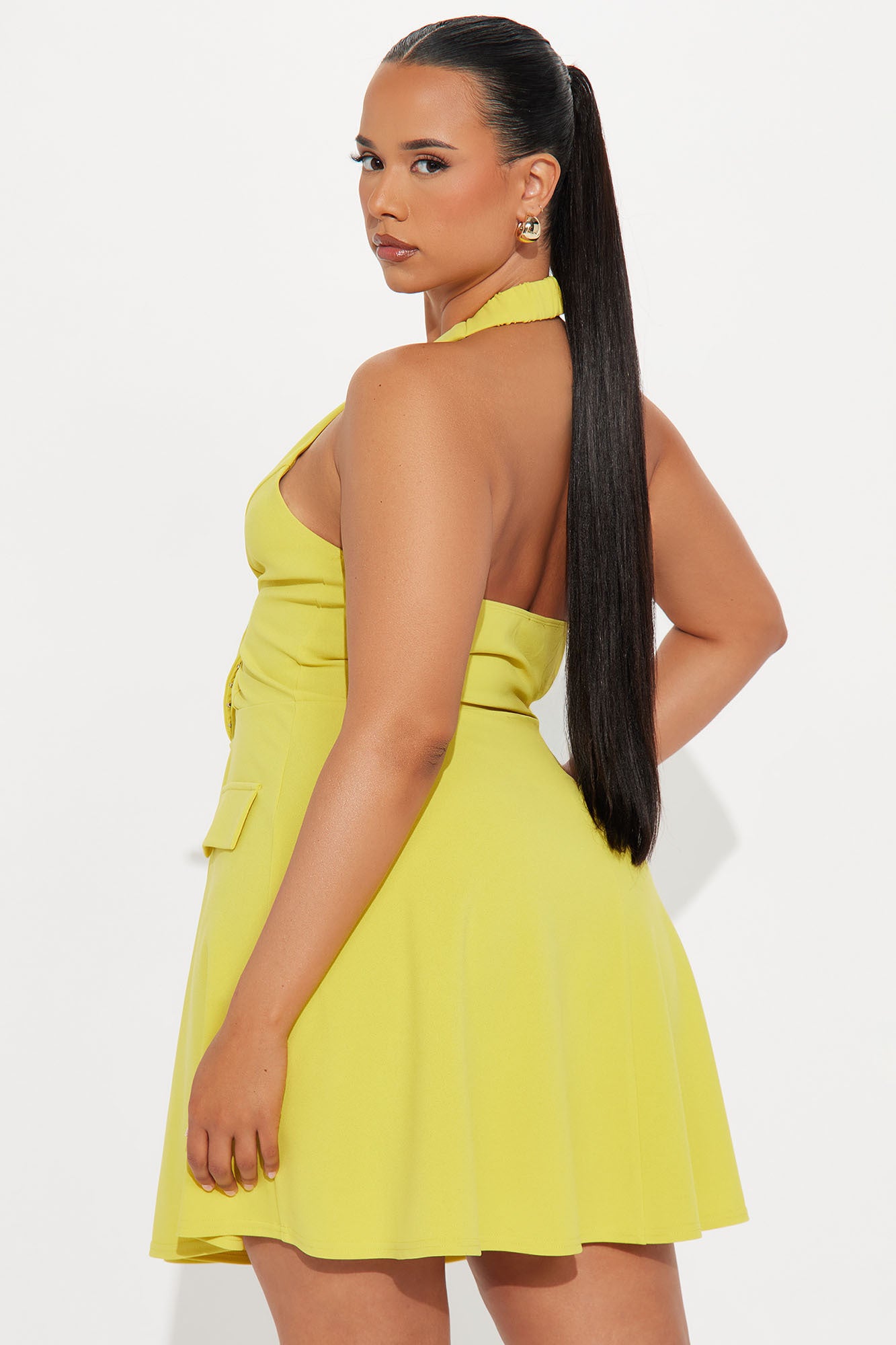 Delia Halter A Line Mini Dress - Chartreuse - Image 6