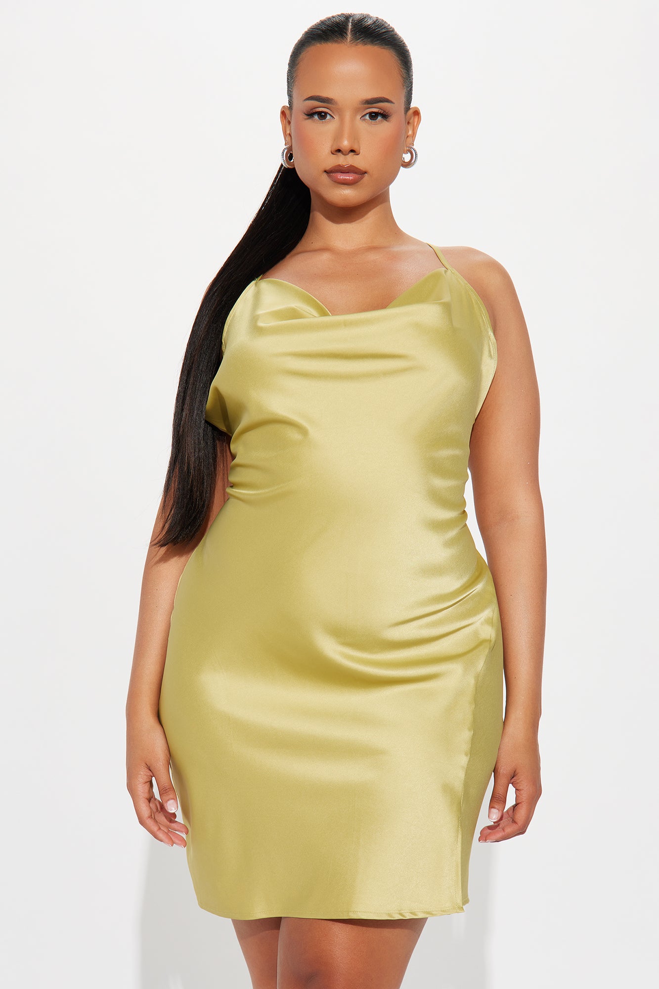 Adria Satin Mini Dress Set - Chartreuse - Image 5