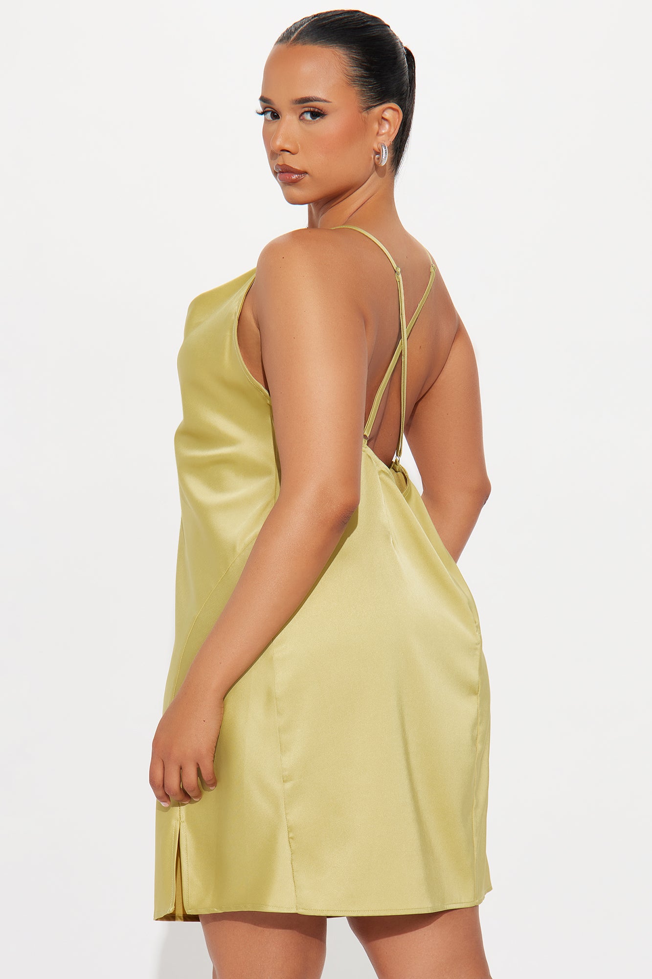 Adria Satin Mini Dress Set - Chartreuse - Image 6
