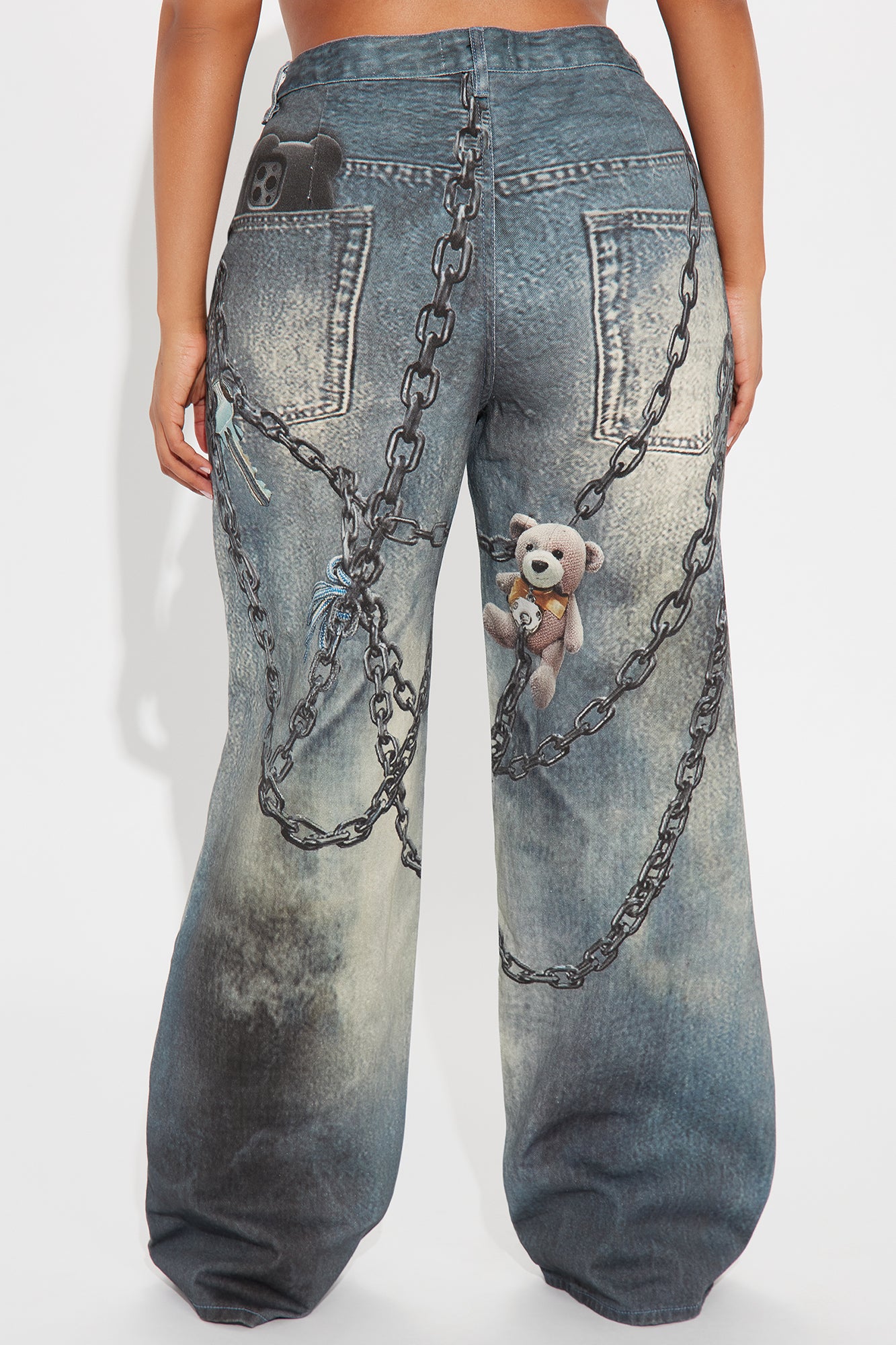 Charmed I'm Sure Printed Wide Leg Jeans - Medium Wash - Image 6