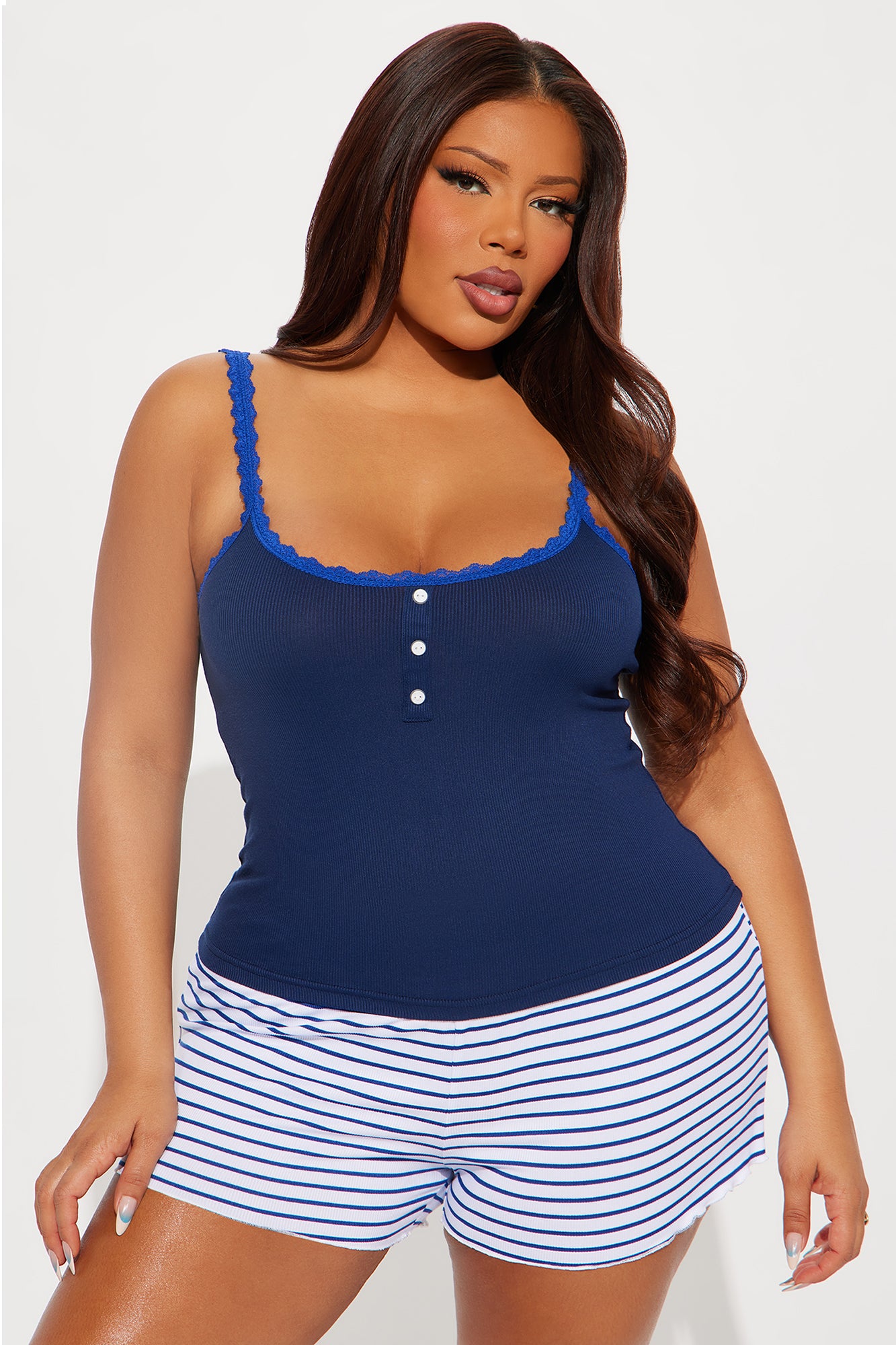 Always Naptime Ribbed Cami PJ Short Set - Navy - Image 4