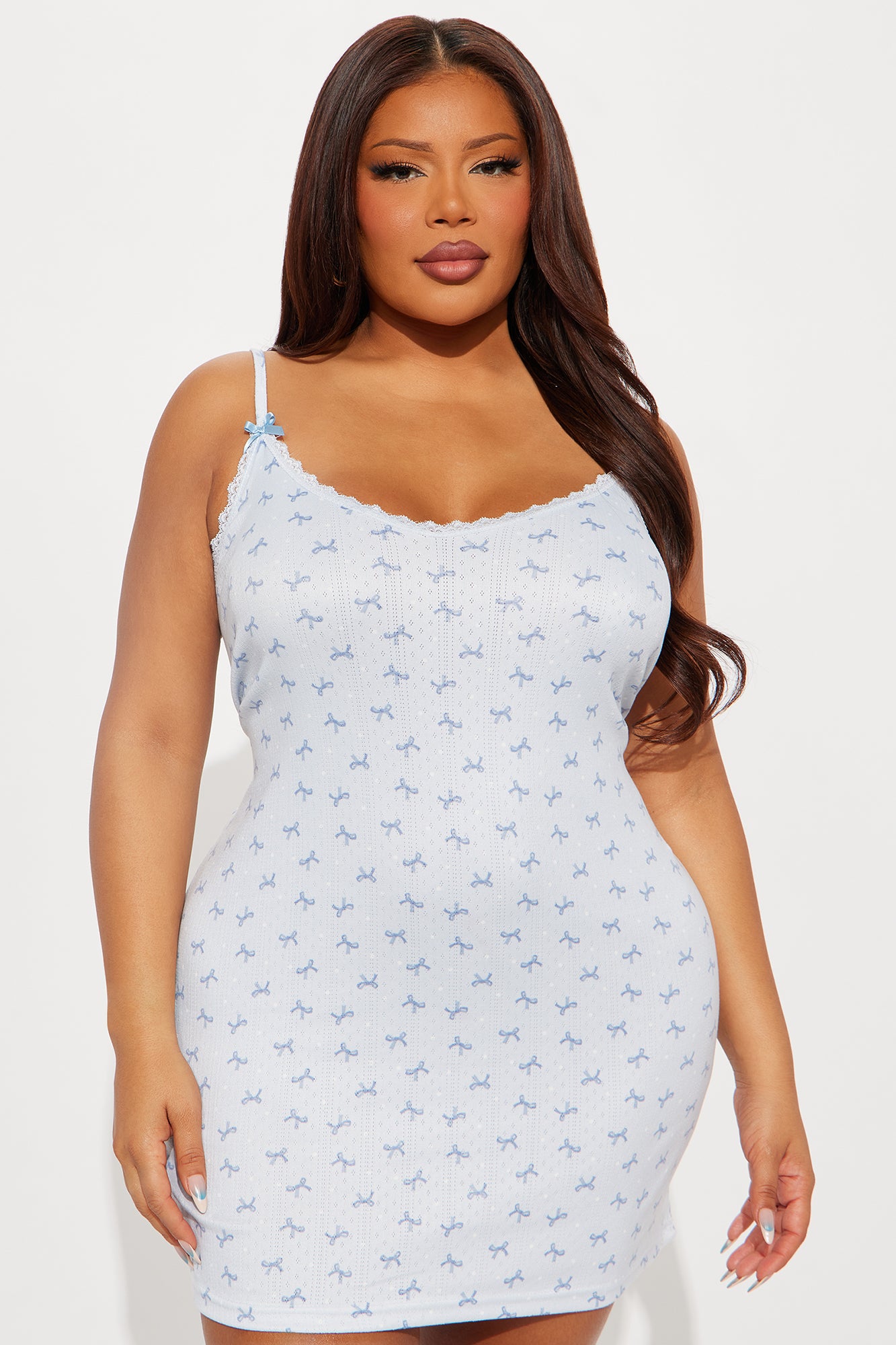 Floral Dreams Pointelle Cami PJ Sleep Dress - Light Blue - Image 4
