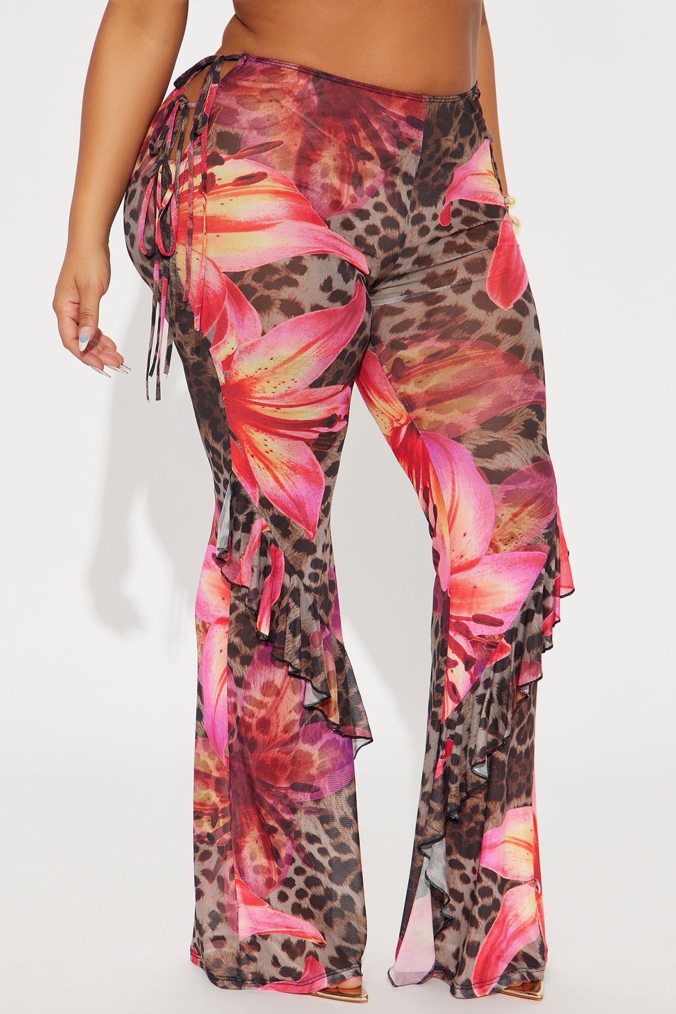 Itati Leopard Mesh Flare Pant - Brown/combo - Image 6