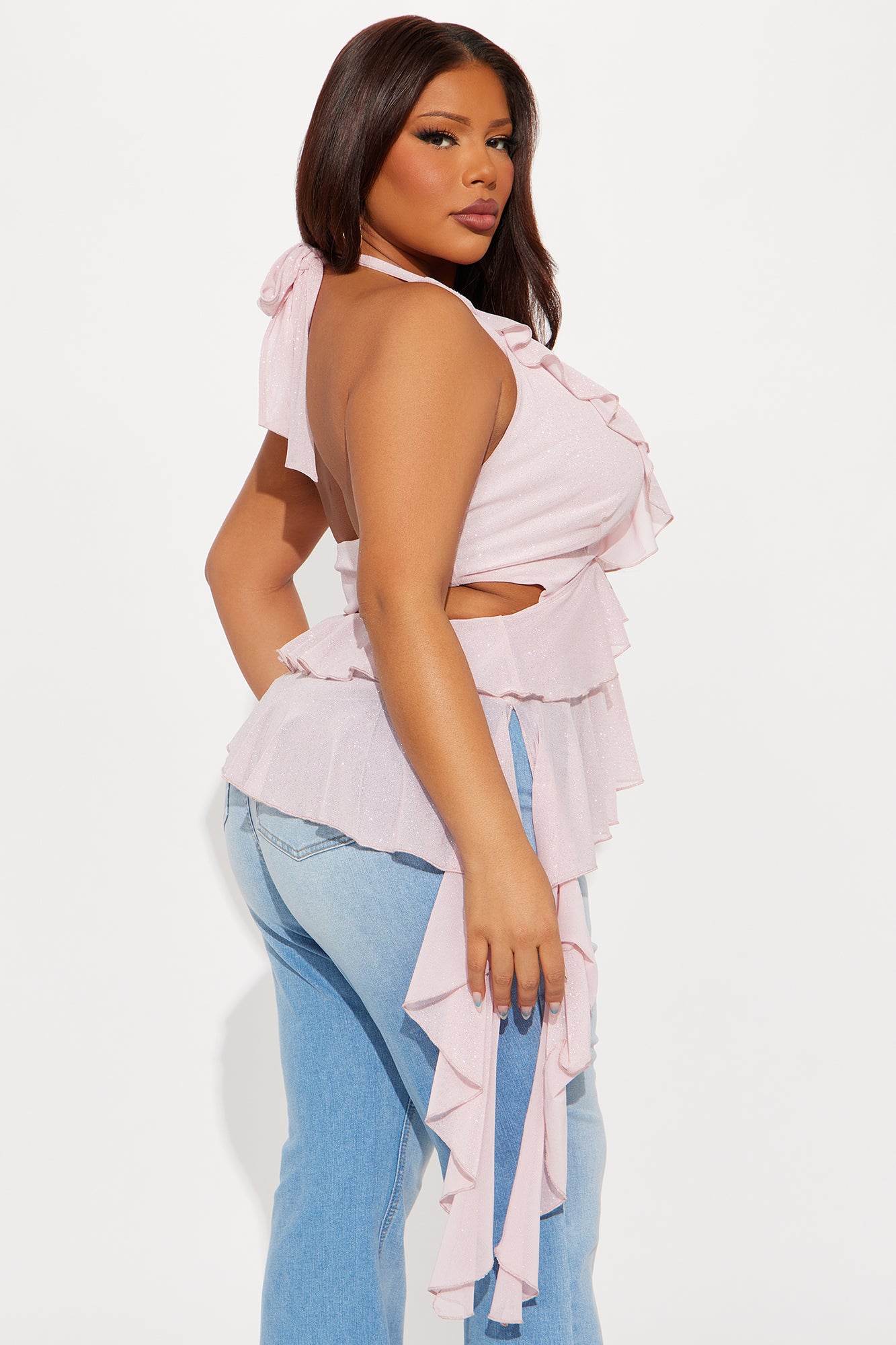 Carlita Glitter Mesh Halter Top - Pink - Image 6