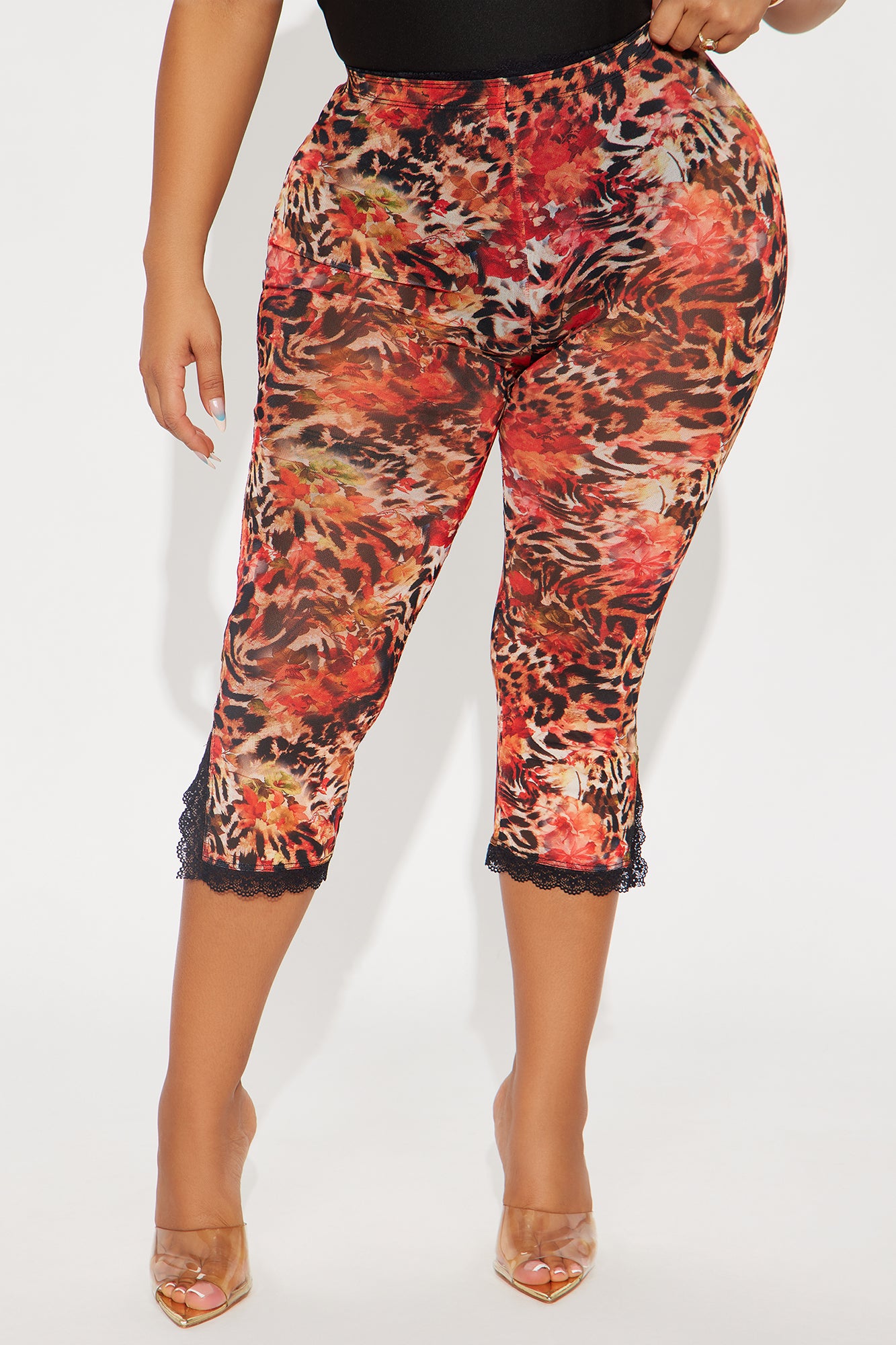 Fierce Look Leopard Mesh Capri Legging - Orange/combo - Image 6
