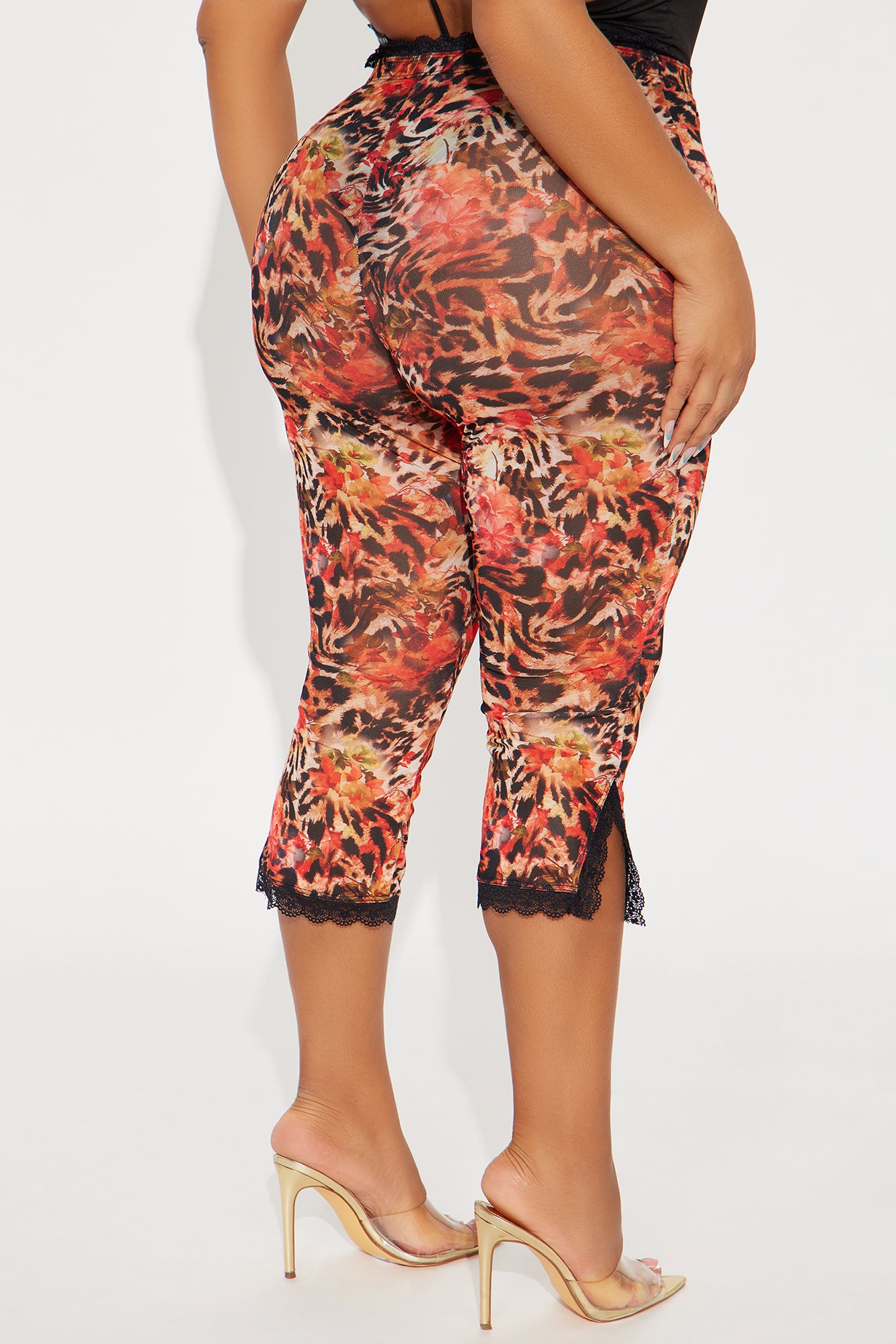Fierce Look Leopard Mesh Capri Legging - Orange/combo - Image 7