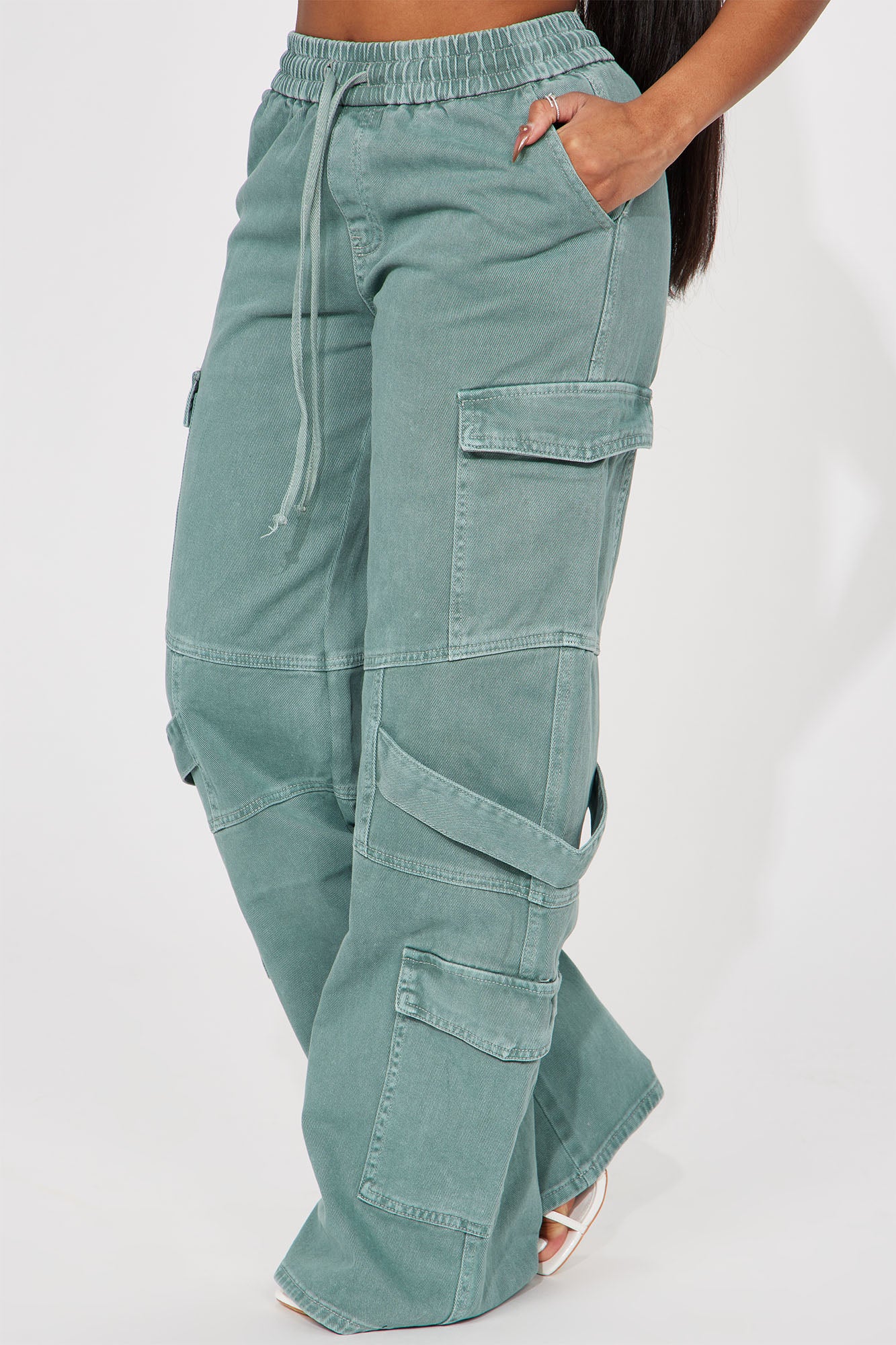 Know What To Do Non Stretch Cargo Jean - Green - Image 3