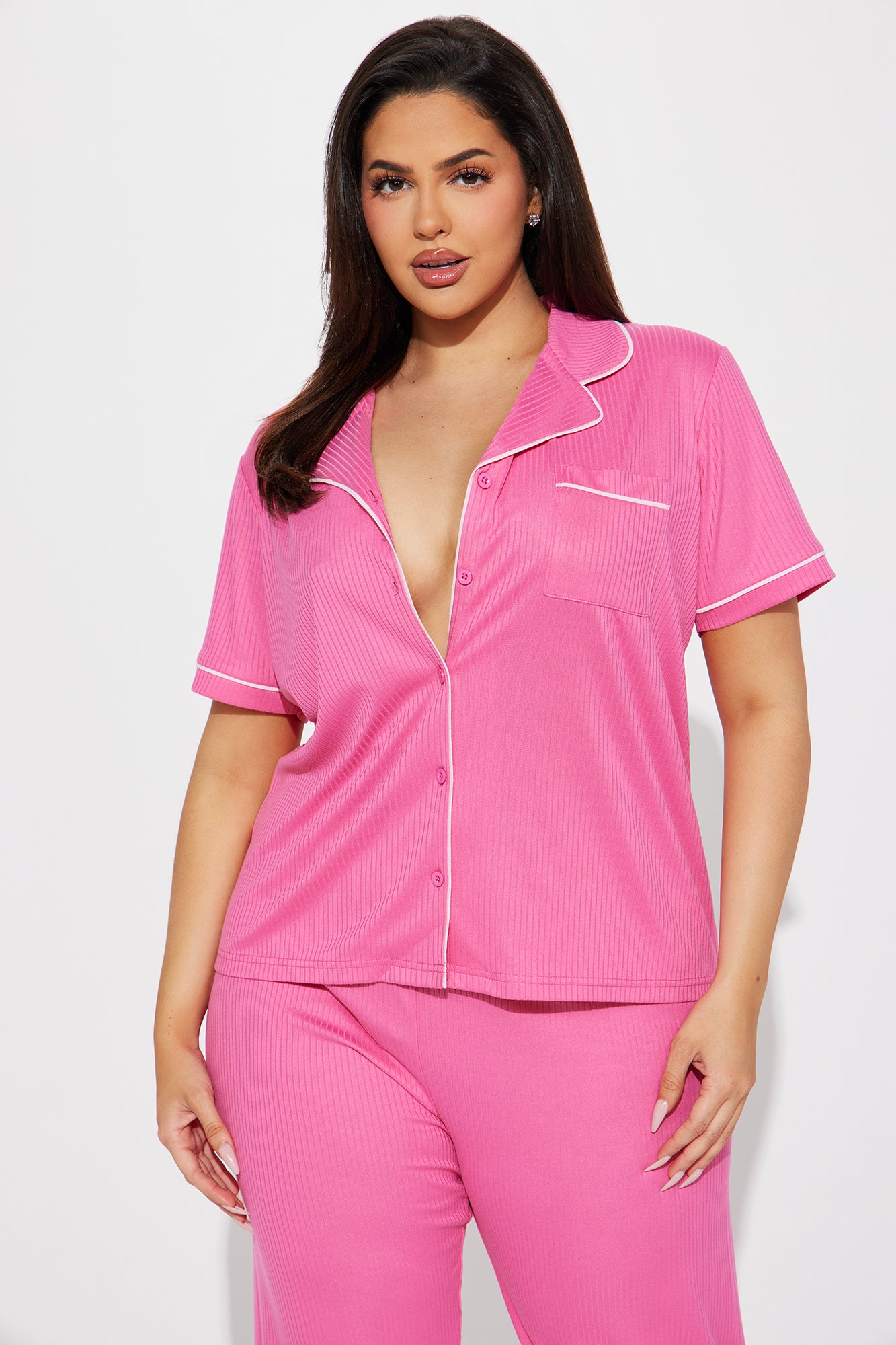 Chill Vibes Only Ribbed PJ Pant Set - Hot Pink/combo - Image 5
