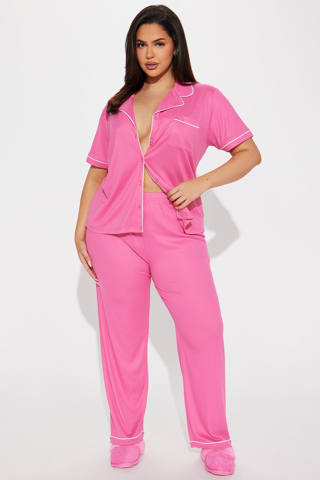 Chill Vibes Only Ribbed PJ Pant Set - Hot Pink/combo - Image 4