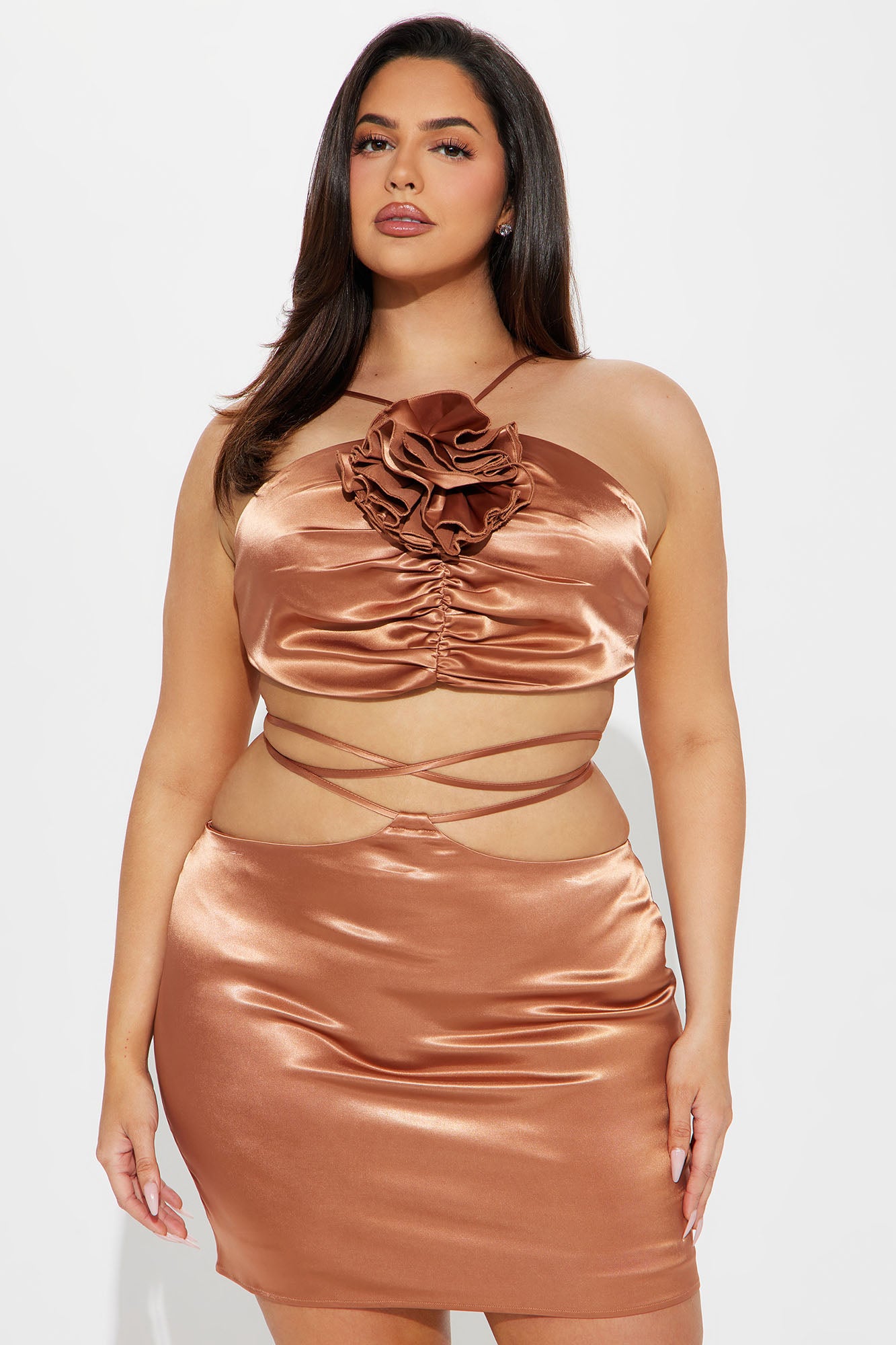 Natural Beauty Satin Skirt Set - Cognac - Image 4