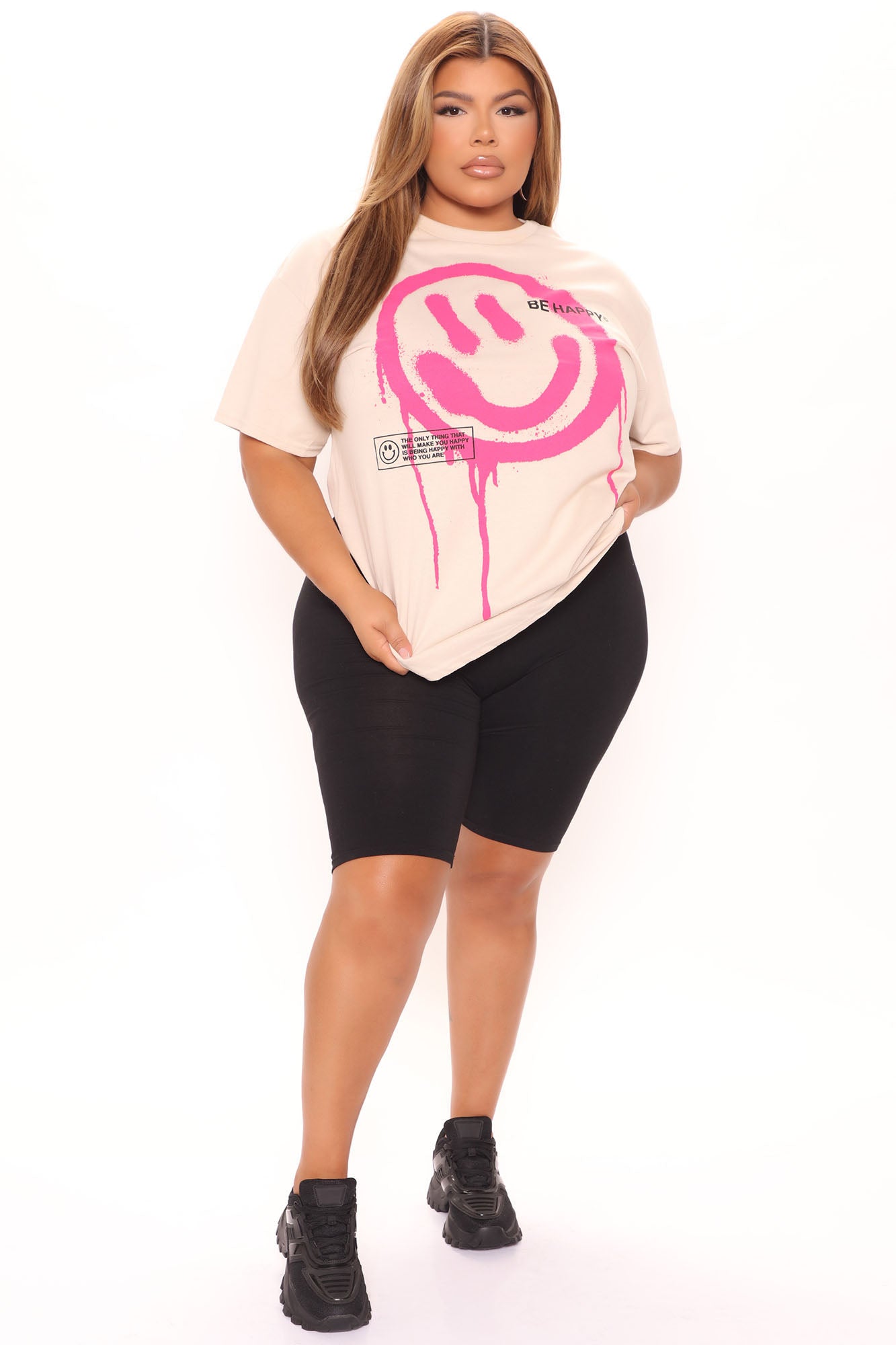 Be Nice Smiley Face Tee - Nude - Image 7