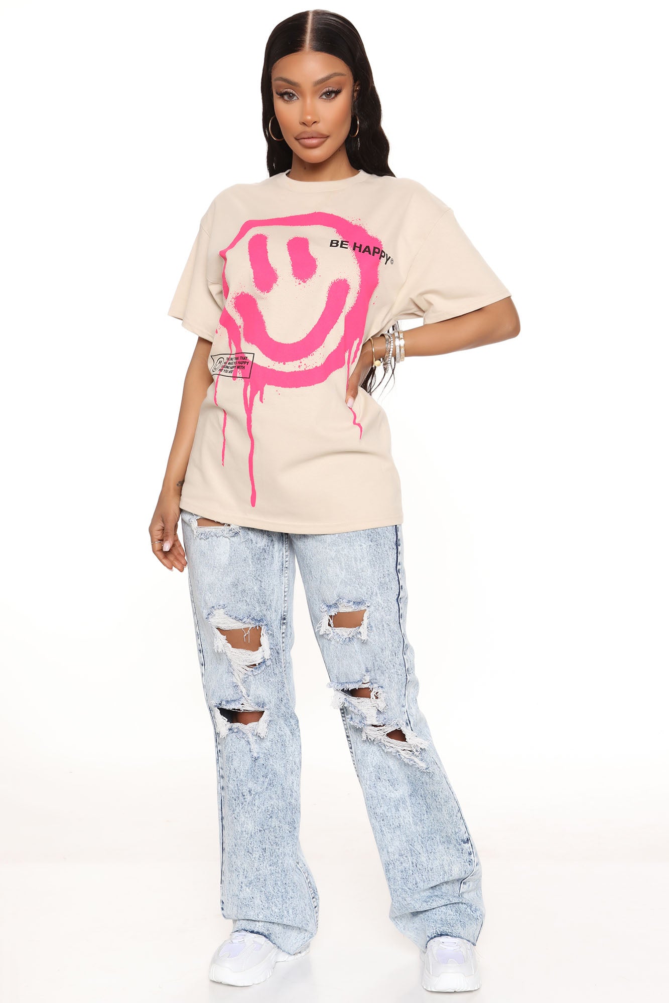 Be Nice Smiley Face Tee - Nude - Image 3