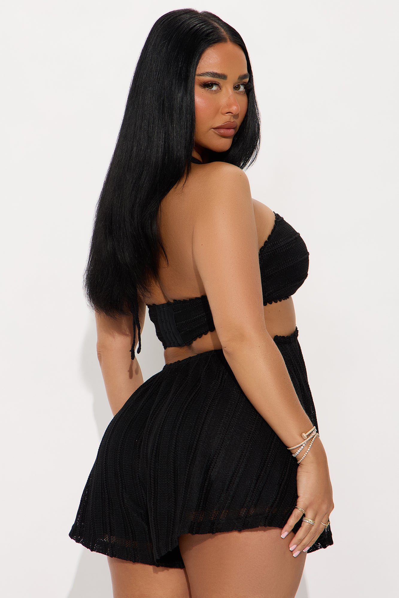 Amberlyn Crochet Halter Romper - Black - Image 3