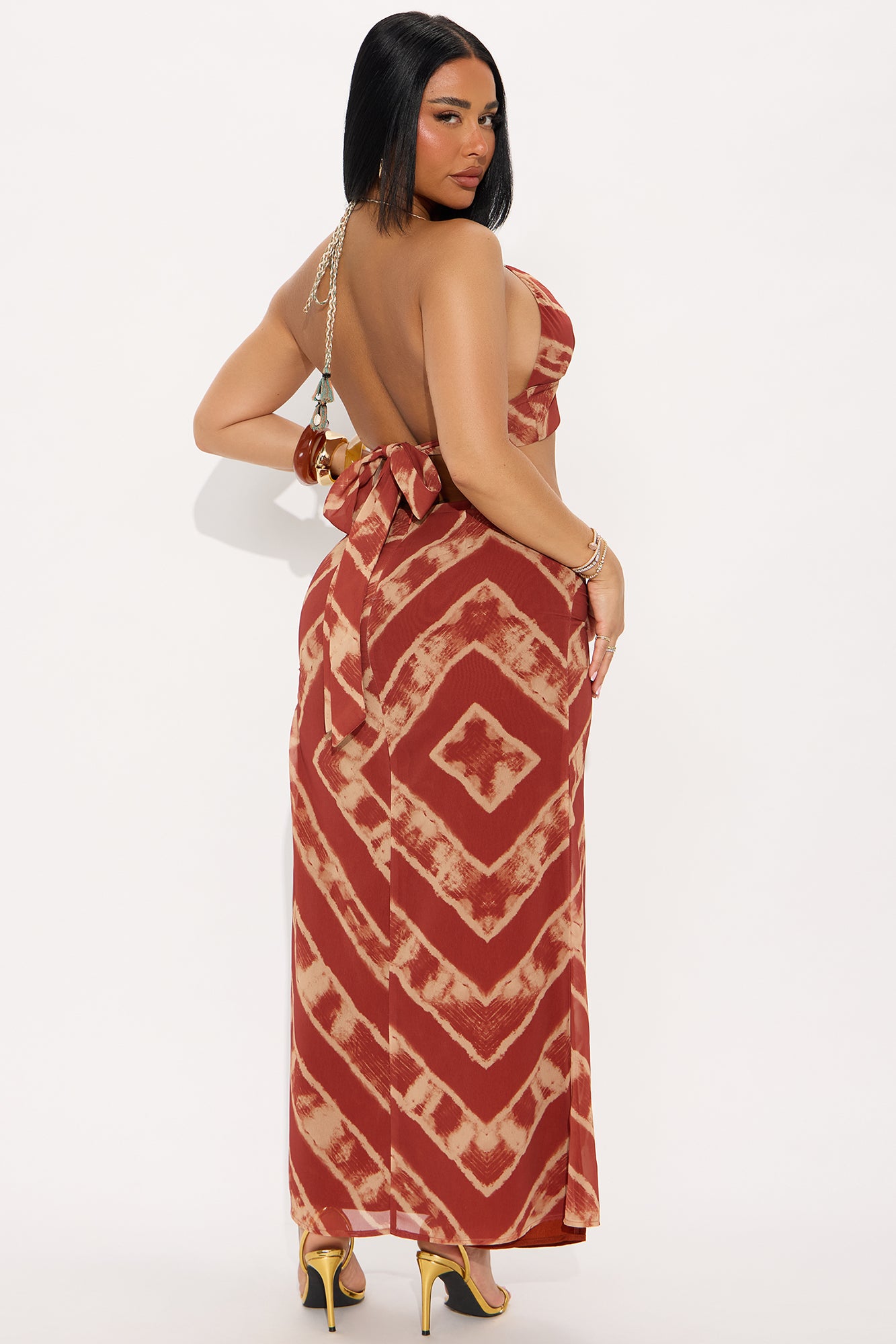 Mya Chiffon Halter Top Maxi Skirt Set - Rust/combo - Image 3