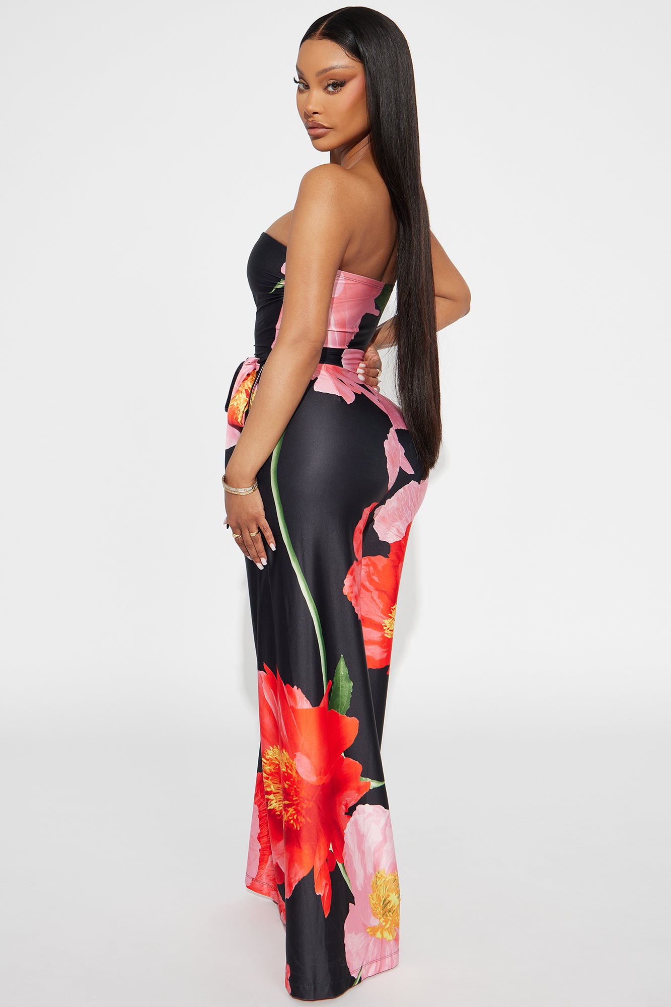 Falling Flower Wide Leg Strapless Jumpsuit - Black/combo - Image 3