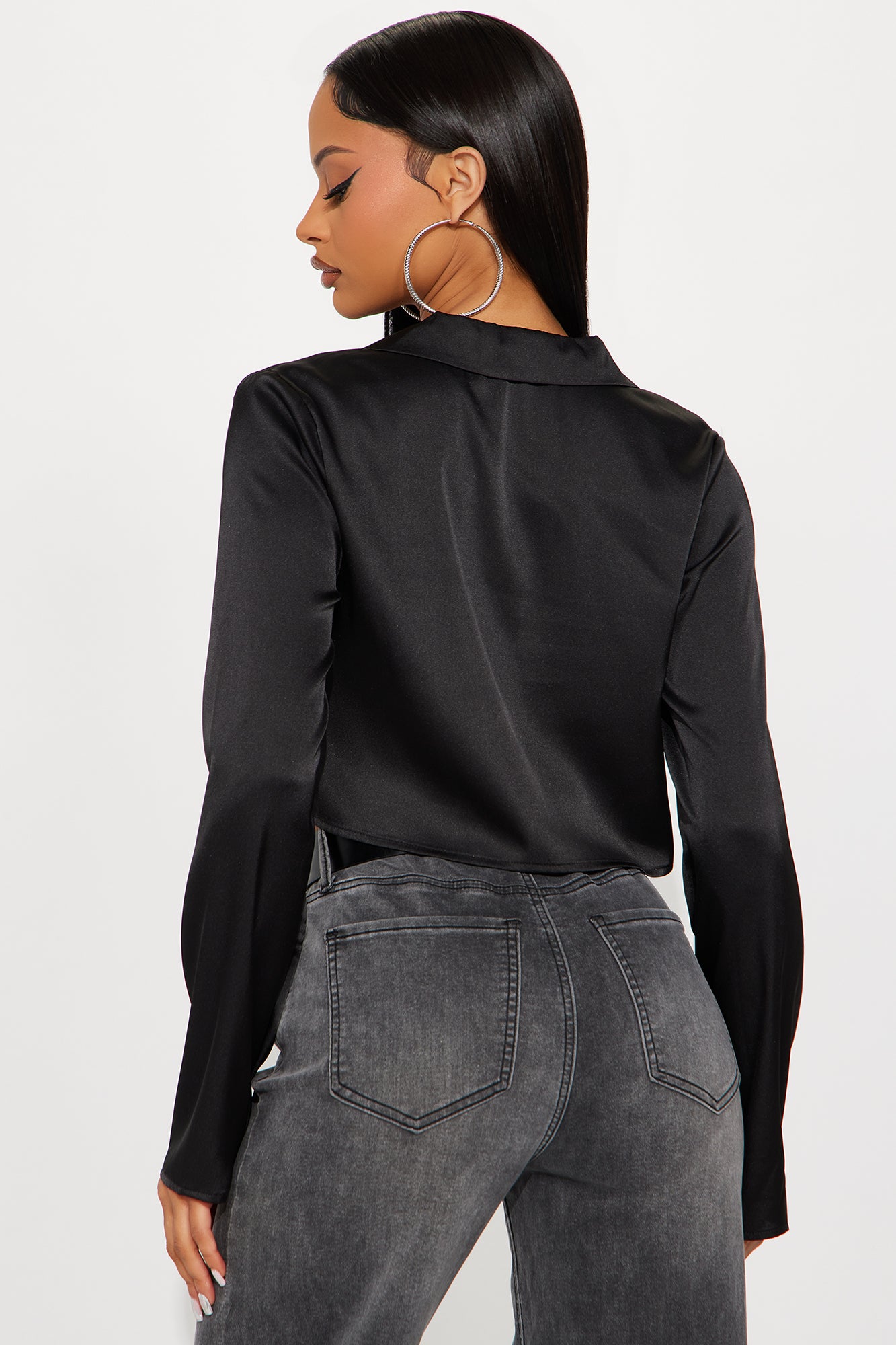 Forever Loving Satin Shirt - Black - Image 3