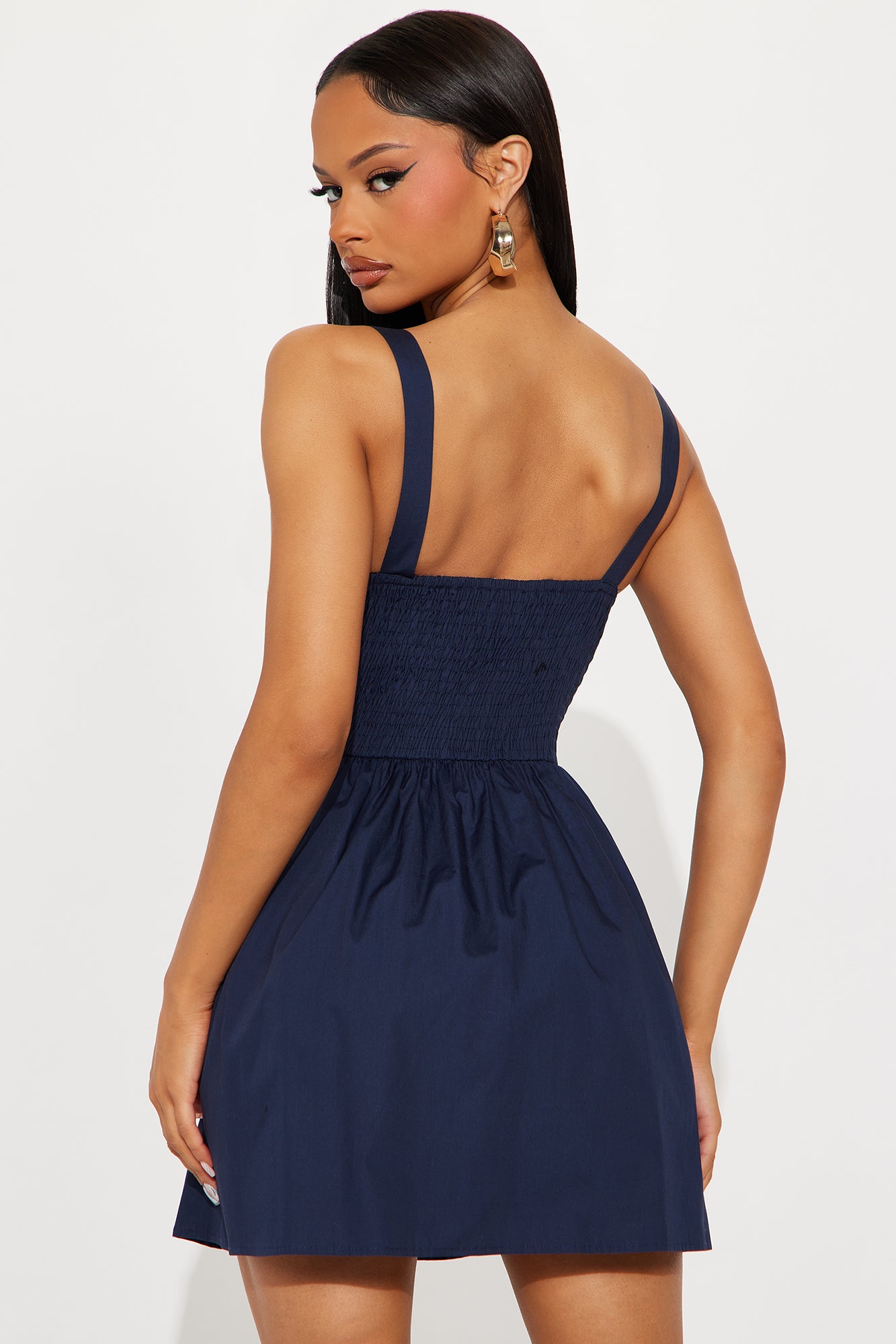 Sheryl Stretch Poplin Mini Dress - Navy - Image 3