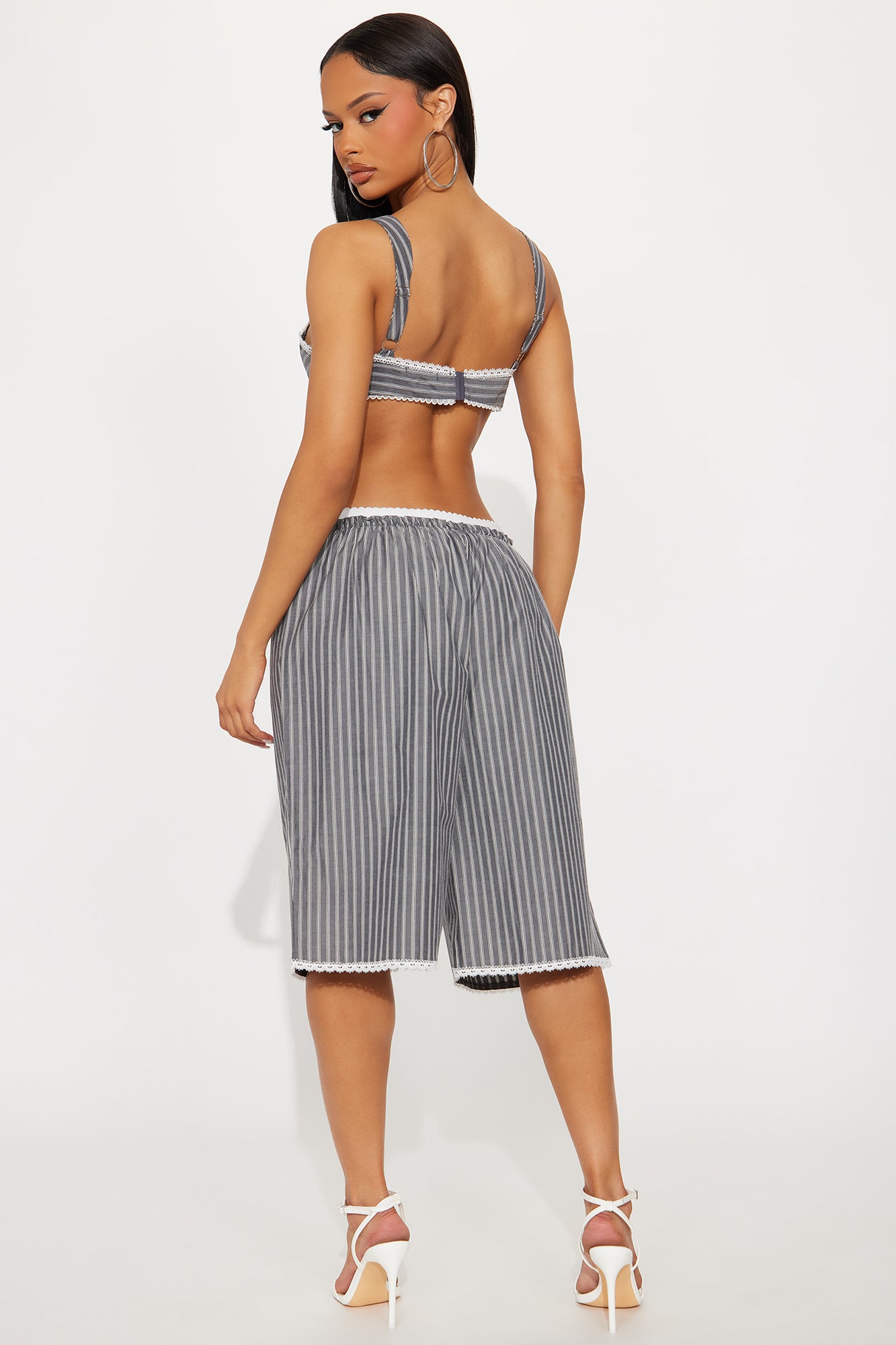 Selene Pinstripe Capri Set - Grey/combo - Image 3