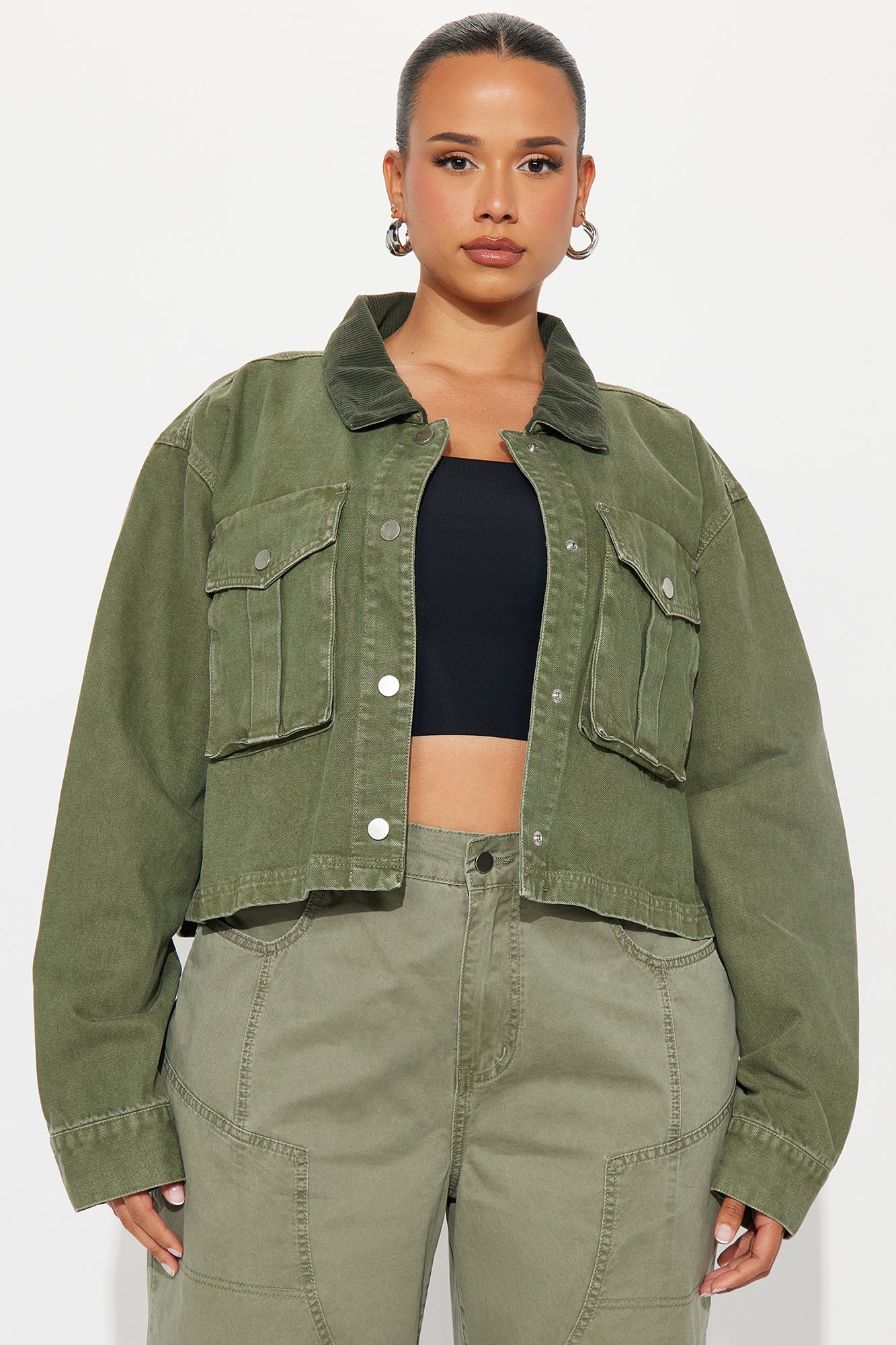 Cleo Cargo Trucker Jacket - Olive - Image 5