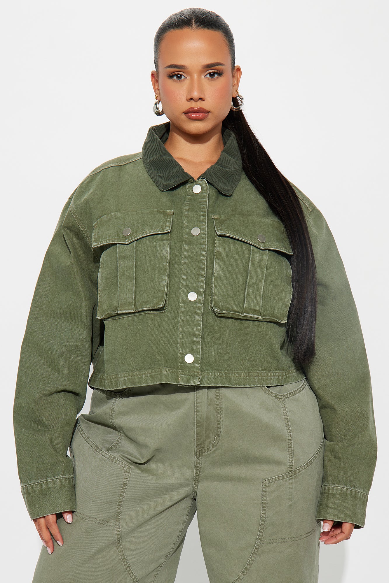 Cleo Cargo Trucker Jacket - Olive - Image 7