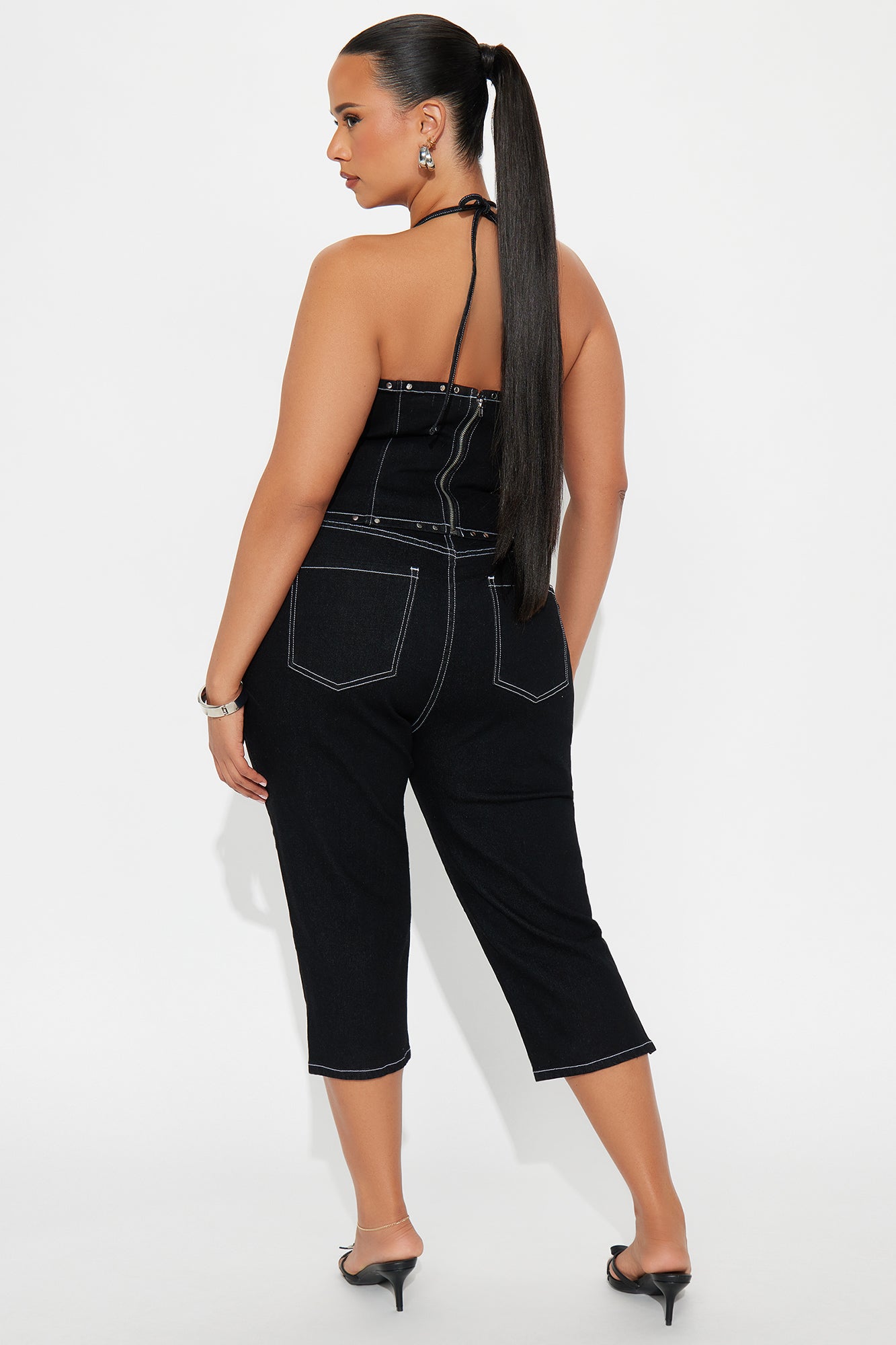 After Dark Lace Up Corset Capri Pant Set  - Black - Image 6