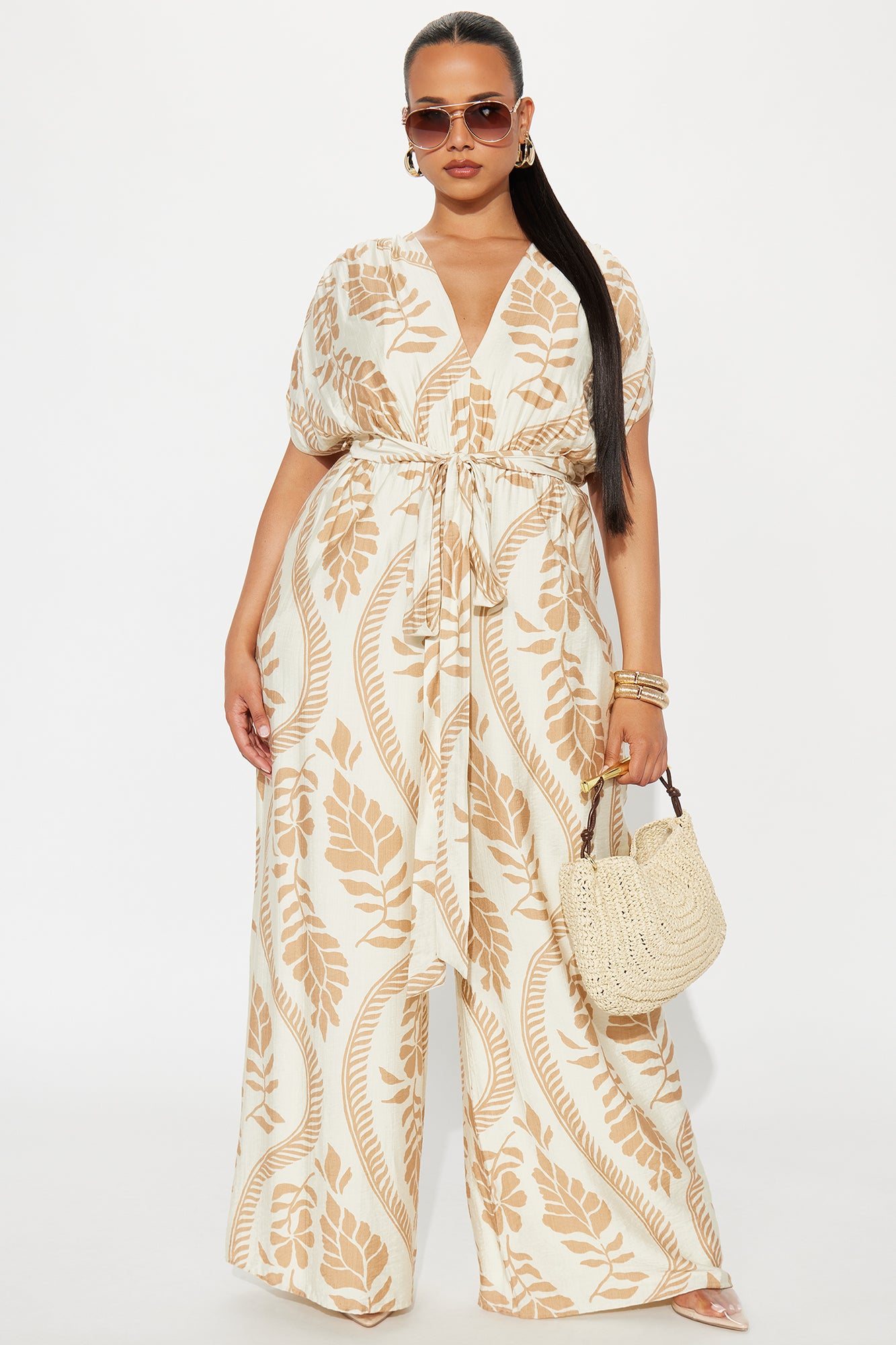 Tori Short Sleeve V-Neck Jumpsuit - Cream/combo - Image 4