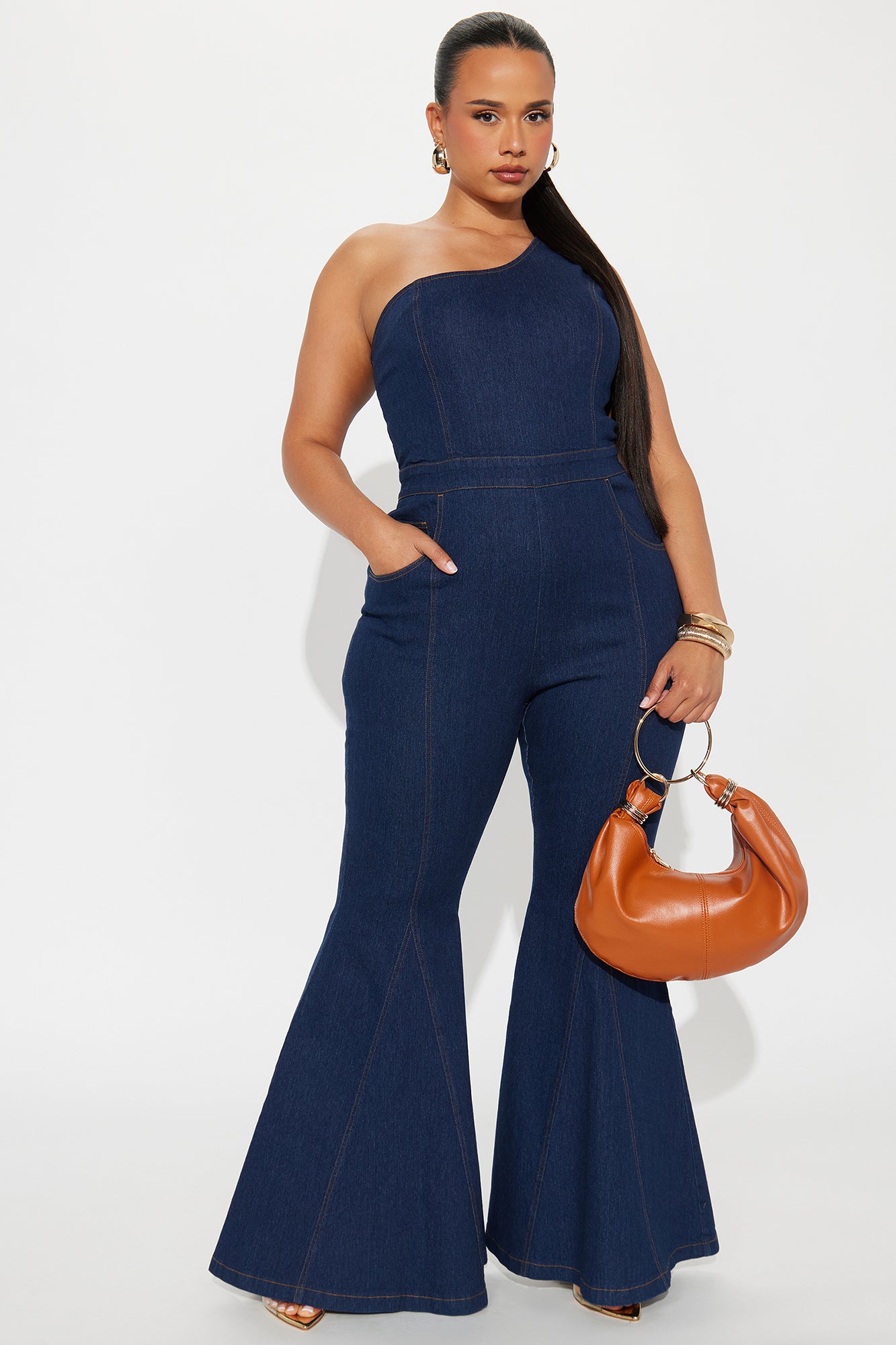 Follow My Lead Denim Flare Jumpsuit - Dark Wash - Image 4