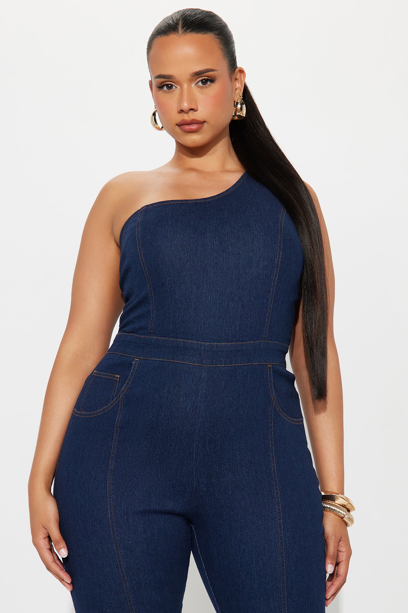 Follow My Lead Denim Flare Jumpsuit - Dark Wash - Image 5