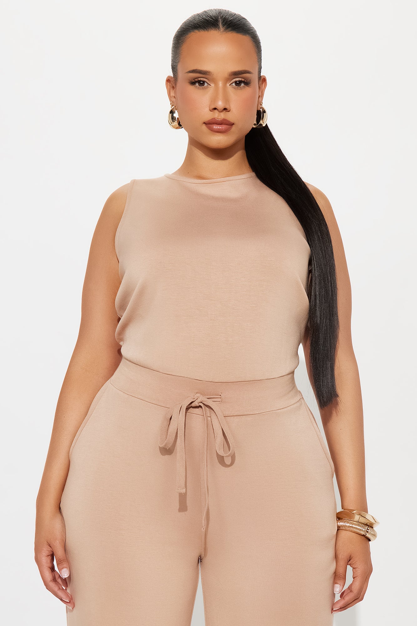 Judith Wide Leg Jumpsuit - Tan - Image 5